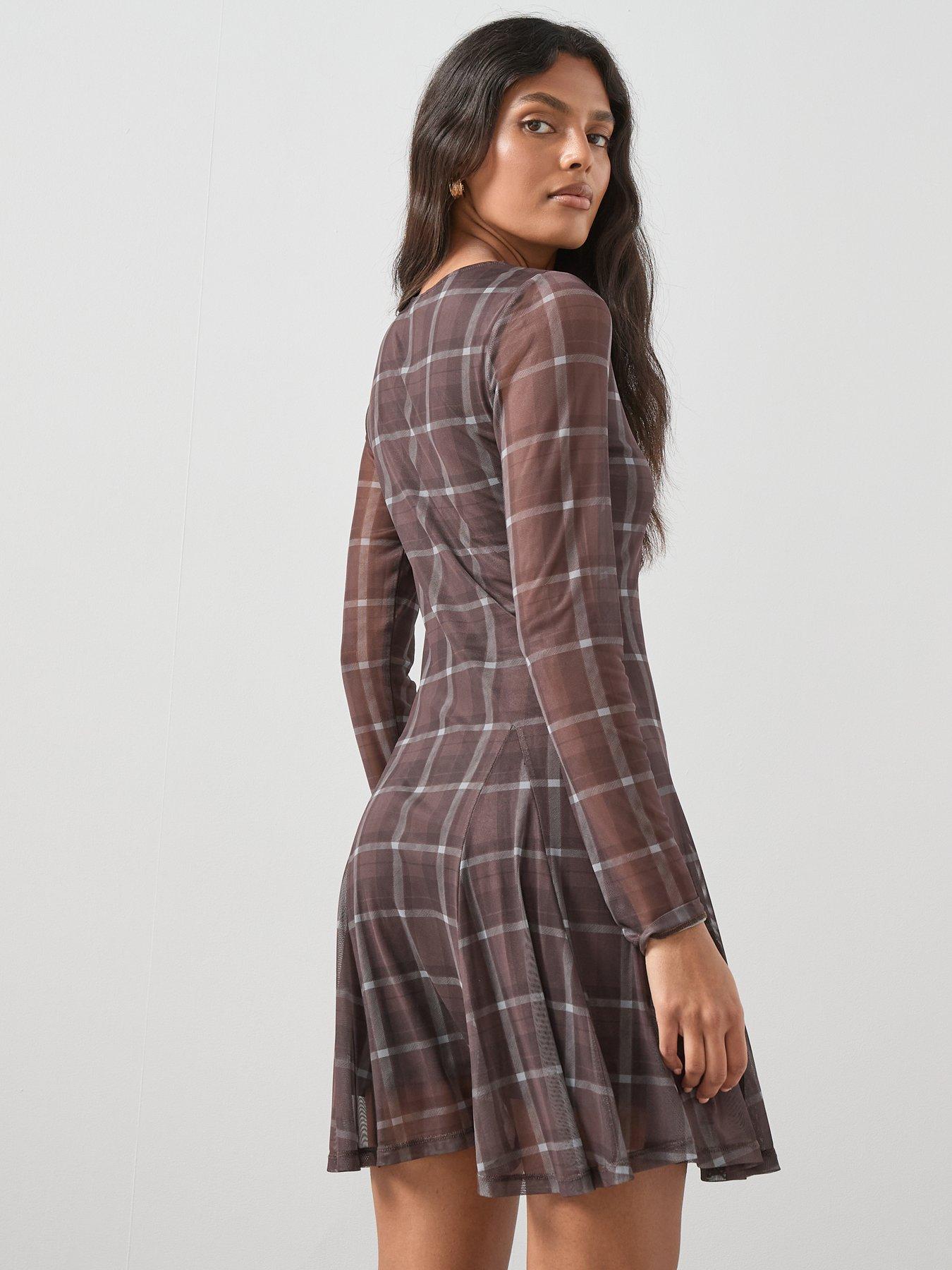 Image 5 of 6 of V by Very Check Mesh Printed Dress - Multi