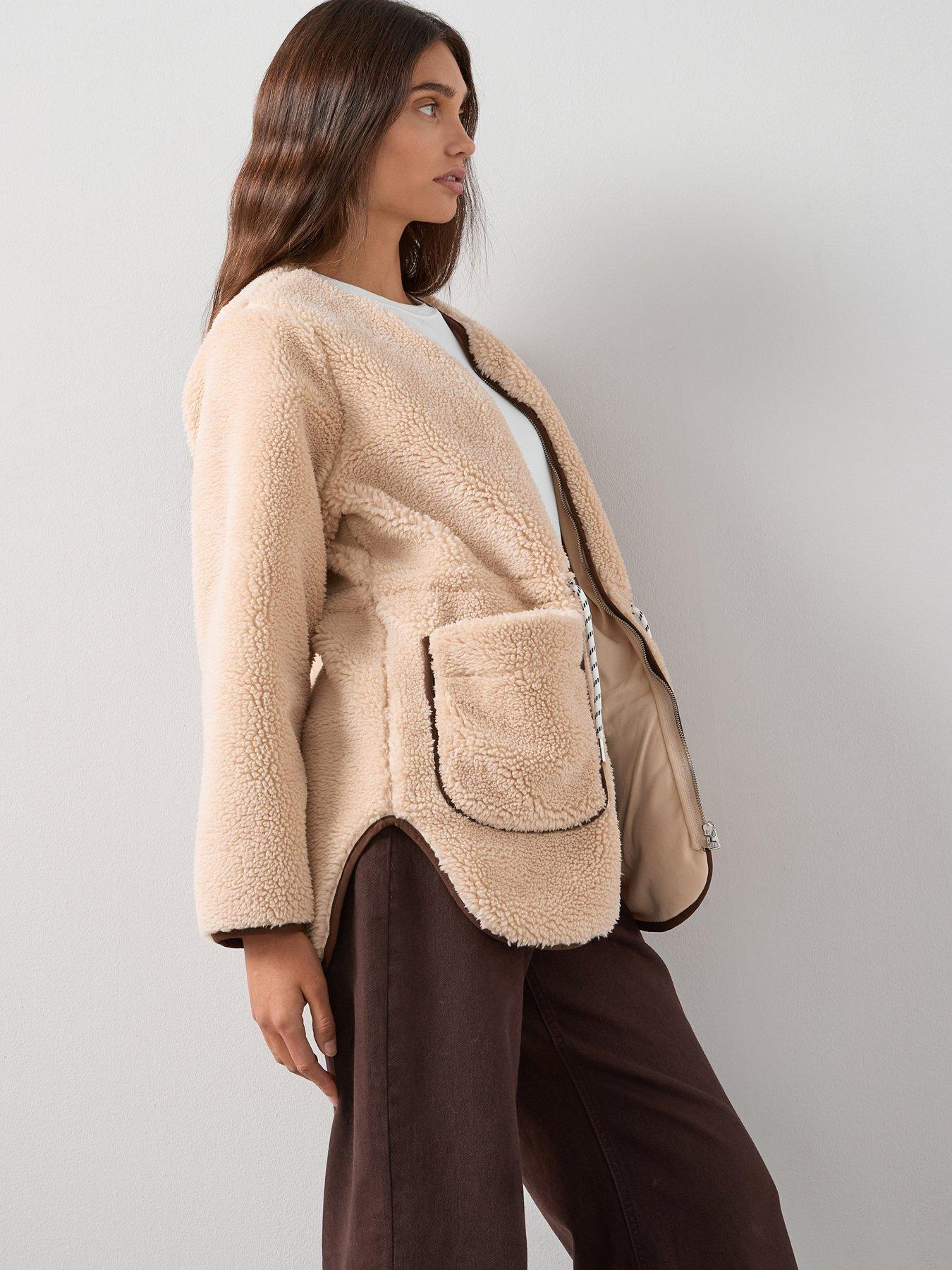 undefined Tie Waist Borg  Jacket - Cream