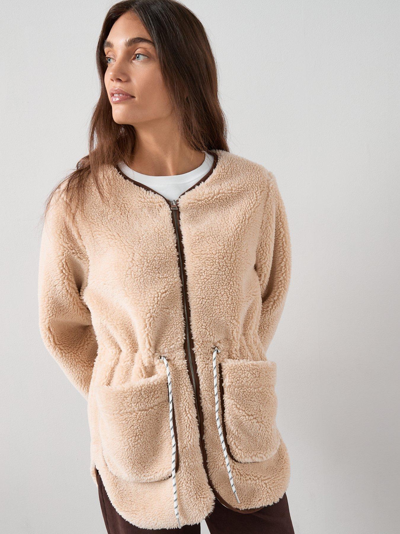 Image 4 of 7 of V by Very Tie Waist Borg &nbsp;Jacket - Cream
