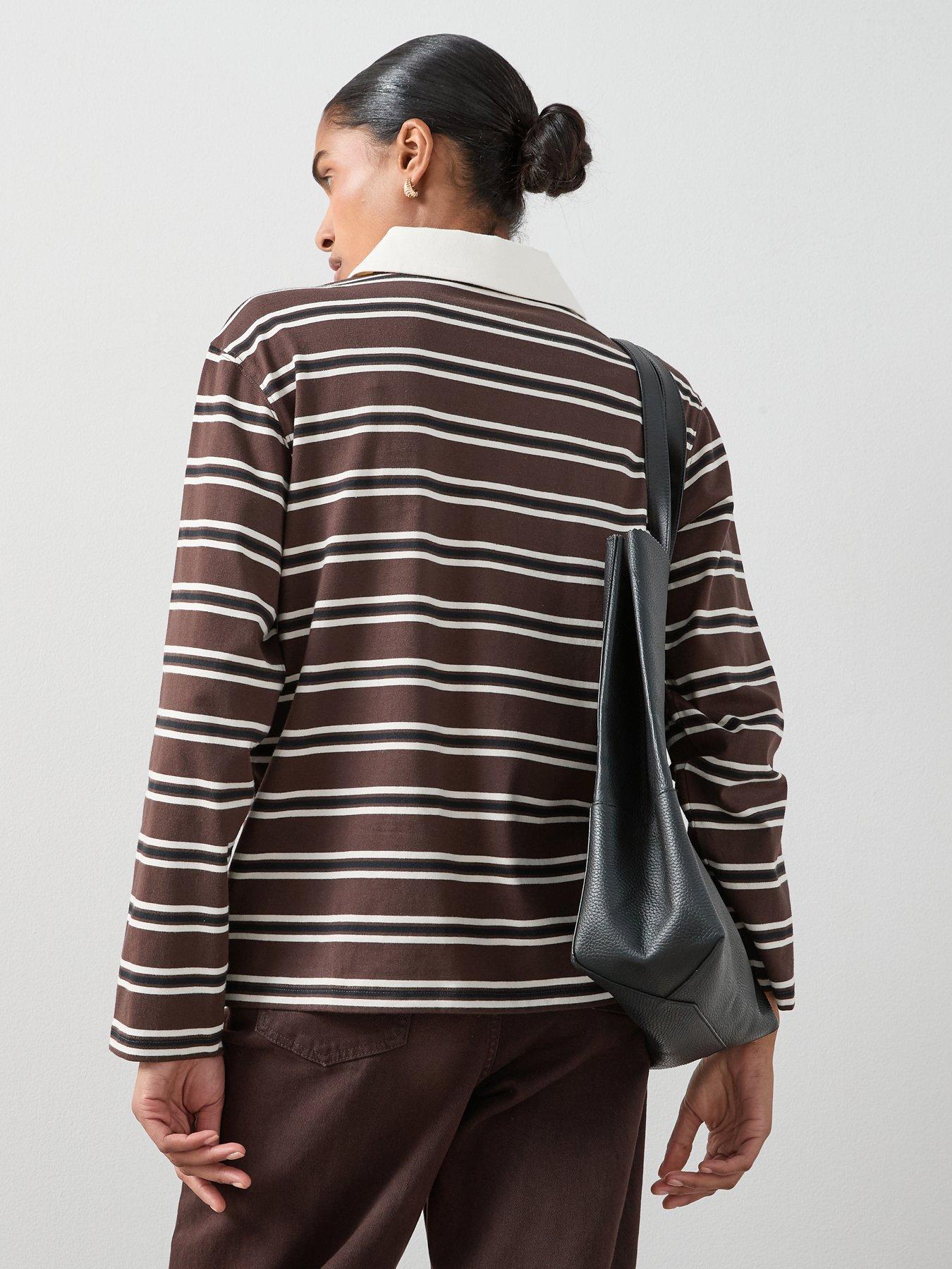 Image 2 of 6 of The Very Collection Collar Stripe Rugby Top - Brown