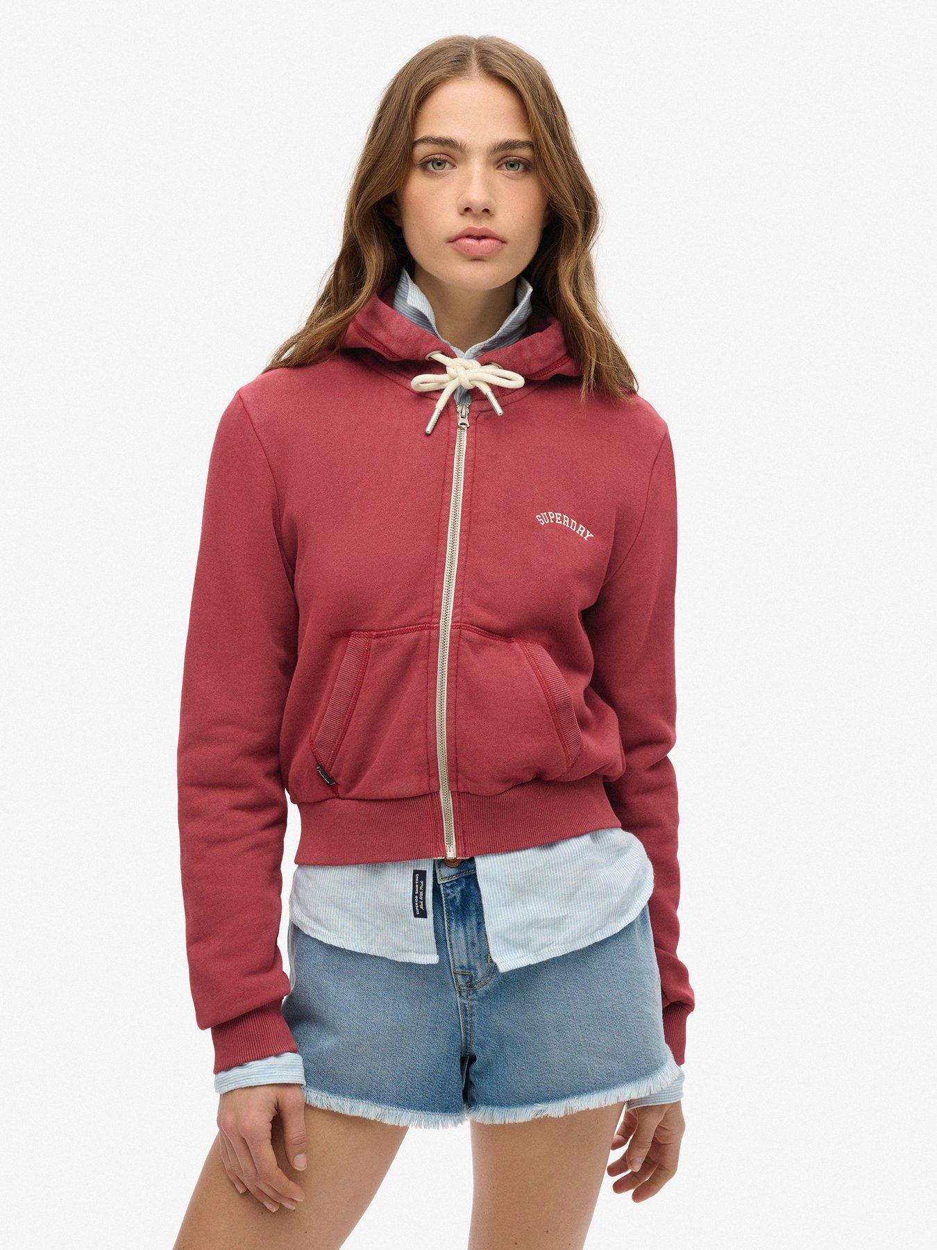  image of superdry-essential-logo-cropped-zip-hoodie-red