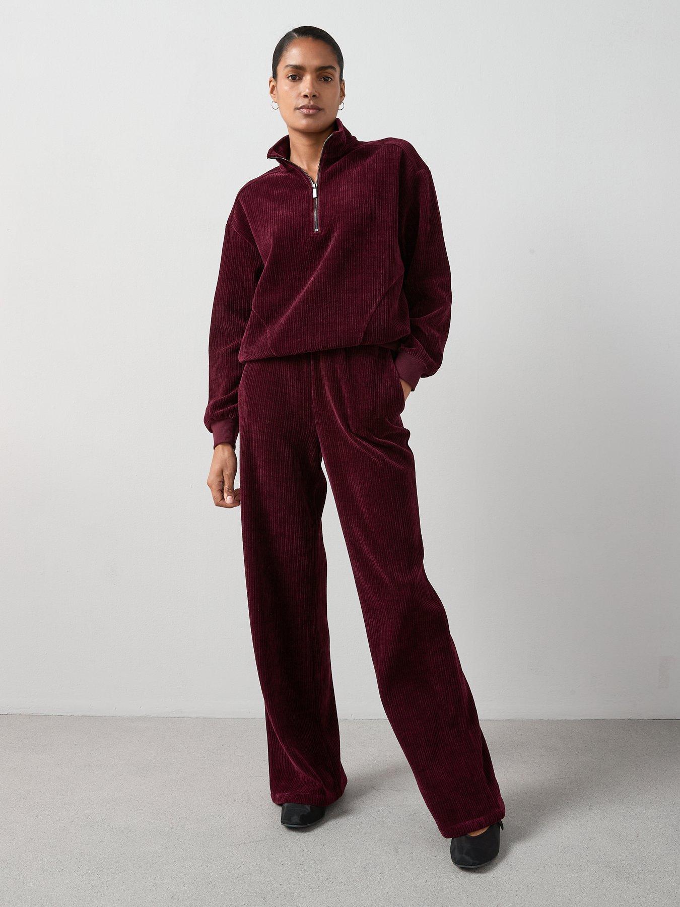 Image 3 of 6 of The Very Collection Velour Rib Wide Leg Trousers Co-ord - Purple
