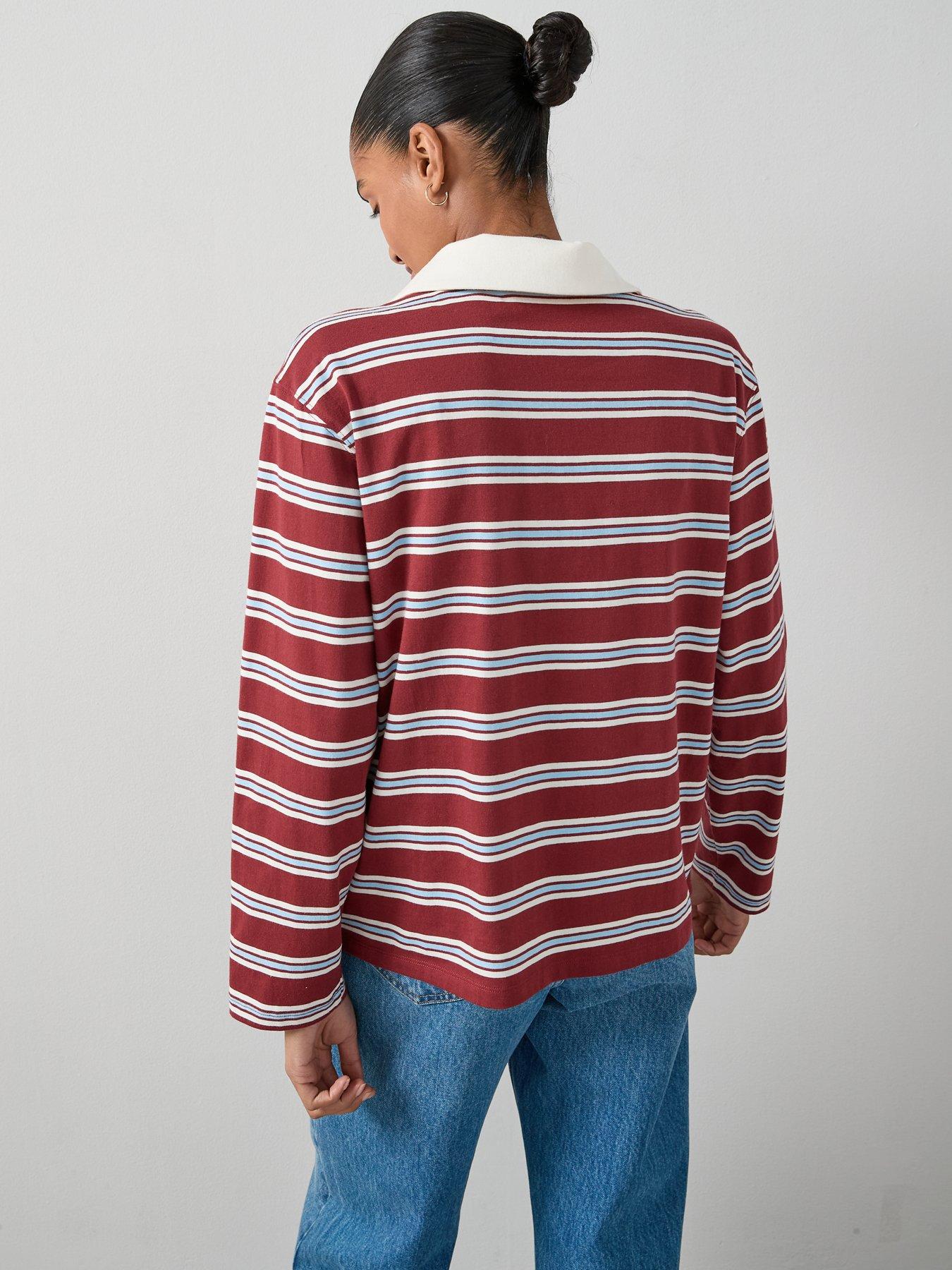 Image 2 of 7 of The Very Collection Collar Stripe Rugby Top - Burgundy