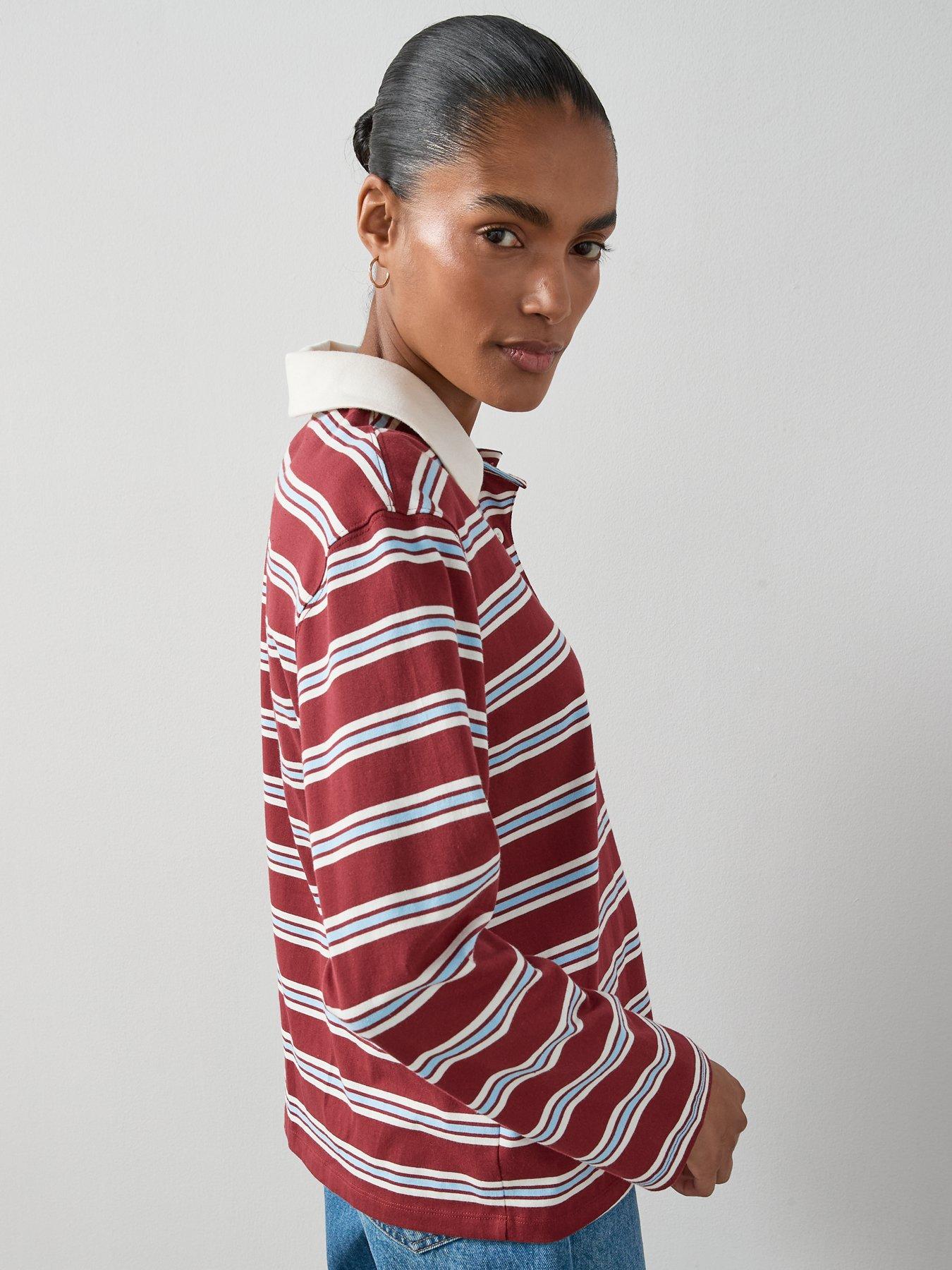 Image 5 of 7 of The Very Collection Collar Stripe Rugby Top - Burgundy