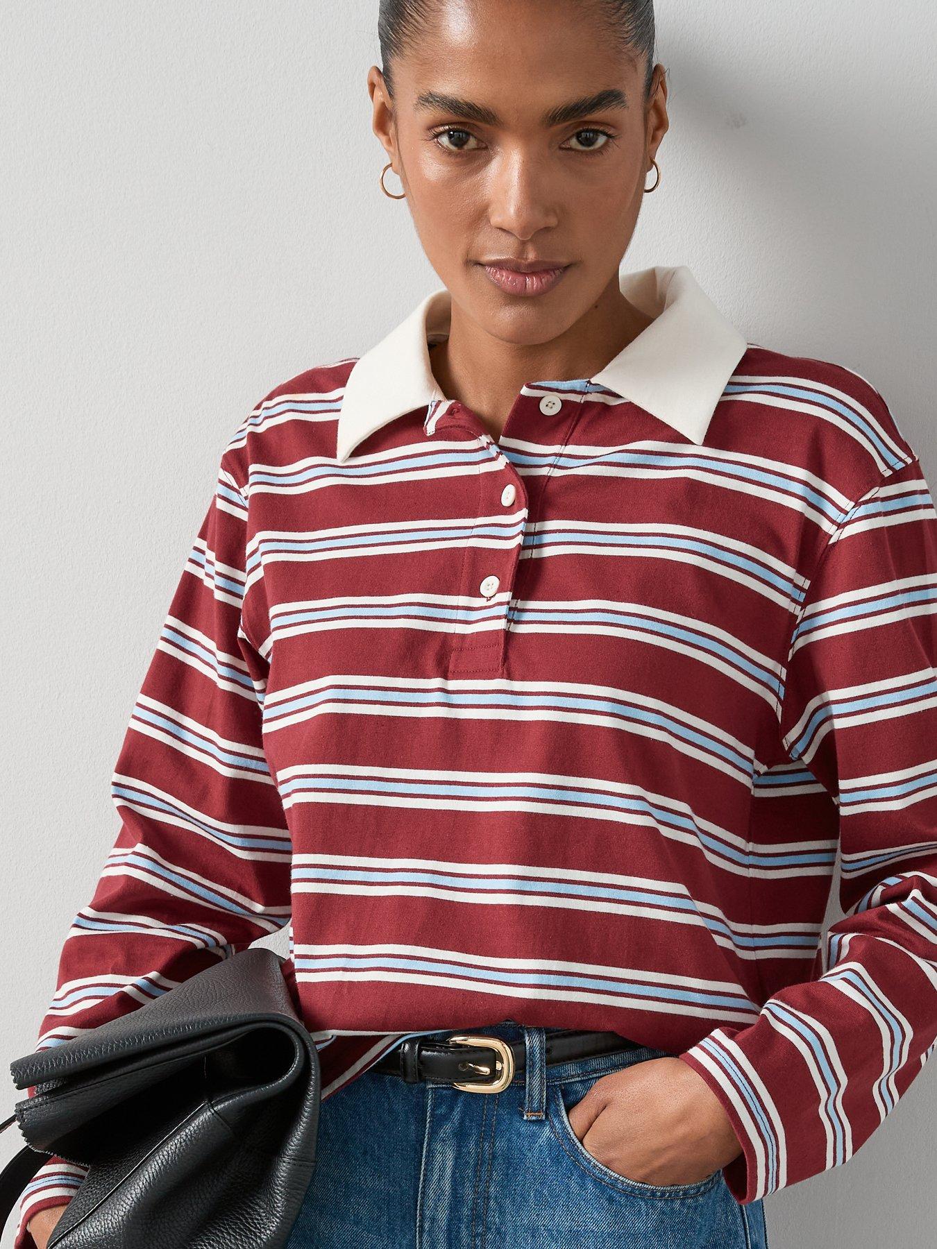 Image 6 of 7 of The Very Collection Collar Stripe Rugby Top - Burgundy
