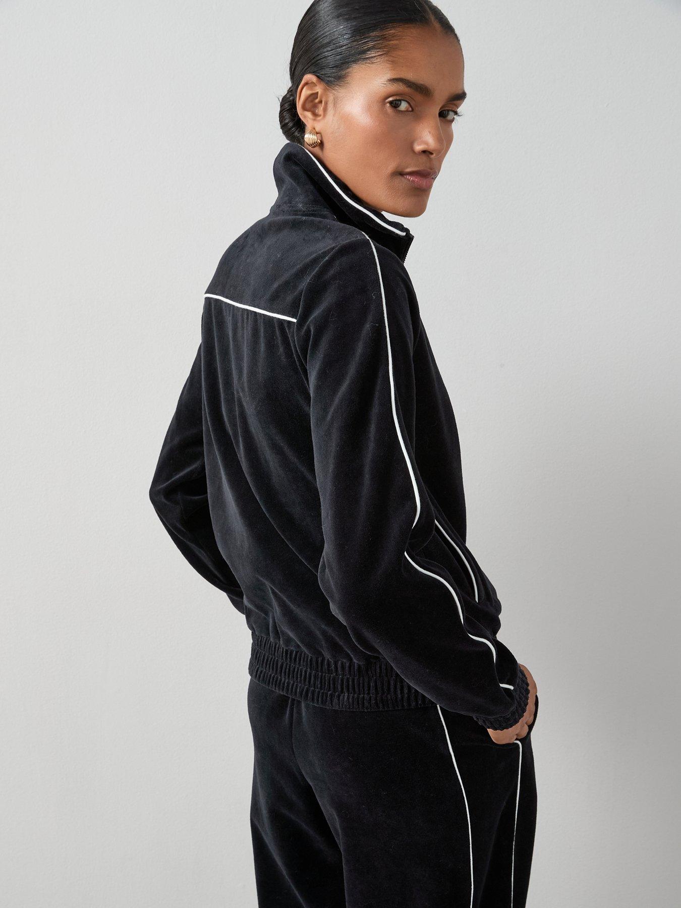 Image 2 of 7 of V by Very Velour Zip Through Jacket With Piping Co-Ord - Black