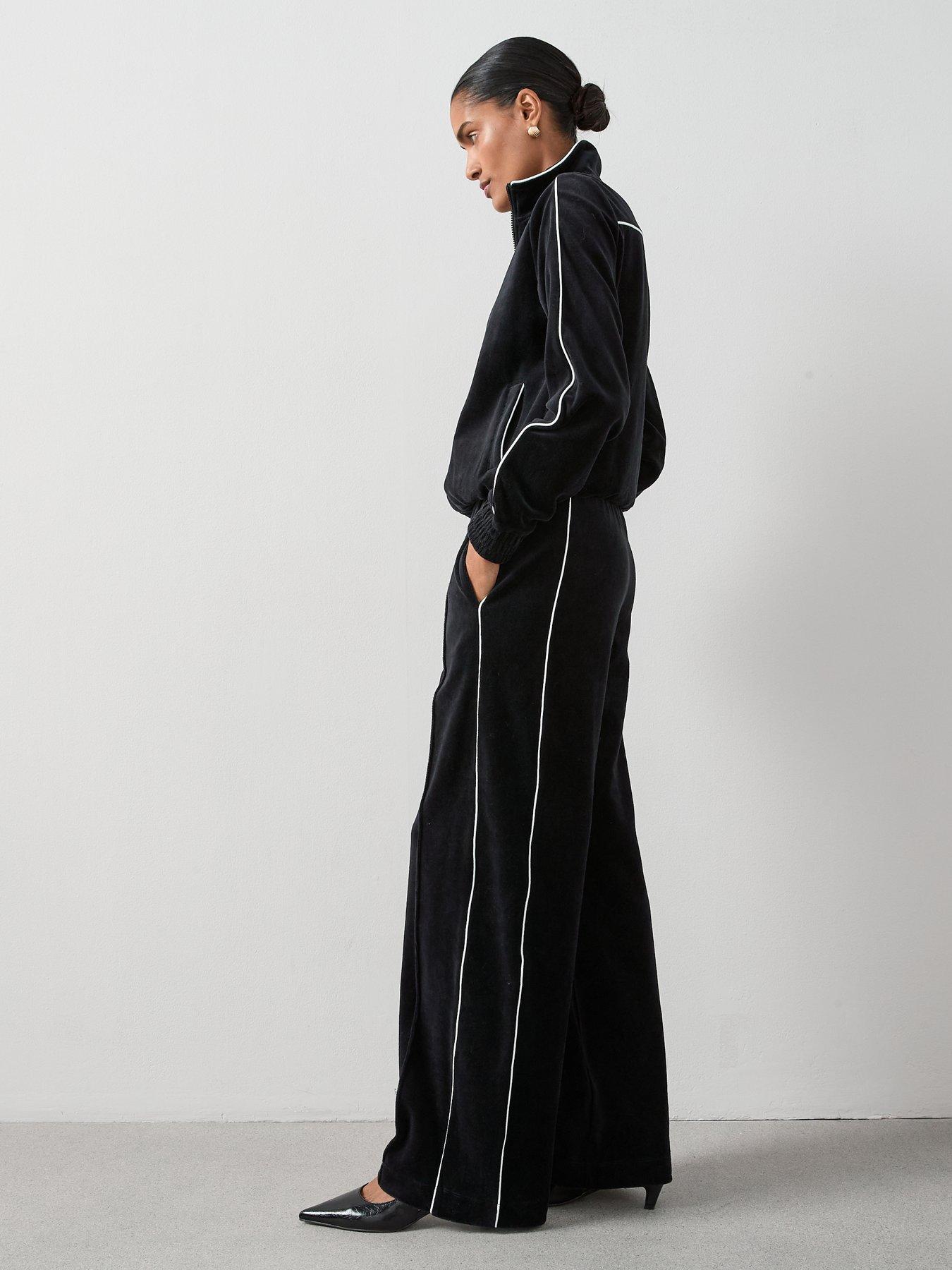 Image 6 of 7 of V by Very Velour Zip Through Jacket With Piping Co-Ord - Black