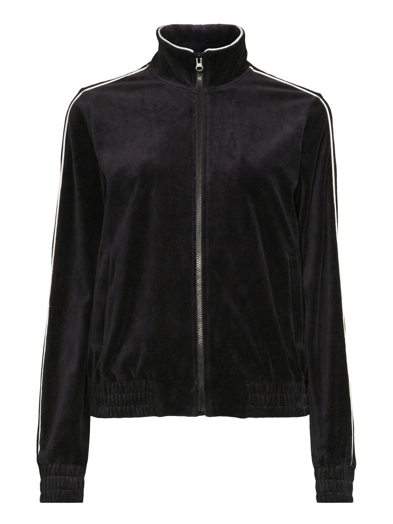Image 7 of 7 of V by Very Velour Zip Through Jacket With Piping Co-Ord - Black