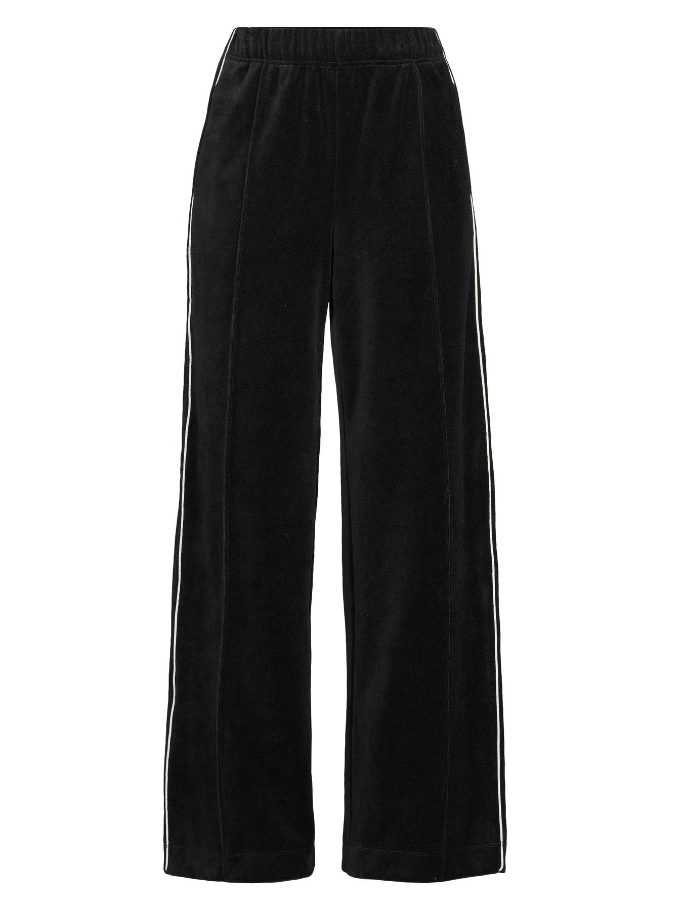 Image 7 of 7 of The Very Collection Velour Wide Leg Joggers With Piping Co-Ord - Black