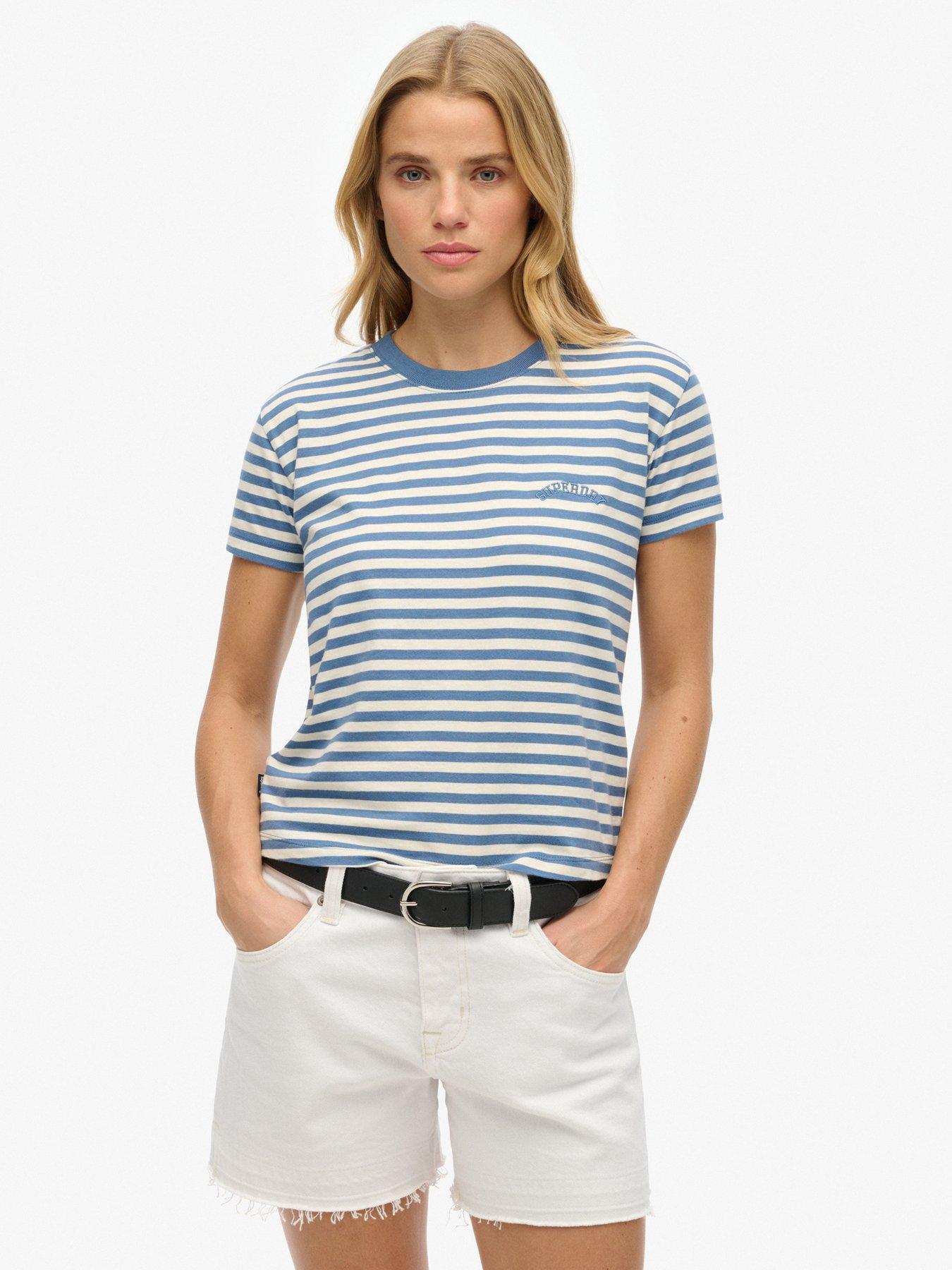 undefined Essential Logo Striped Fitted T-Shirt - Blue