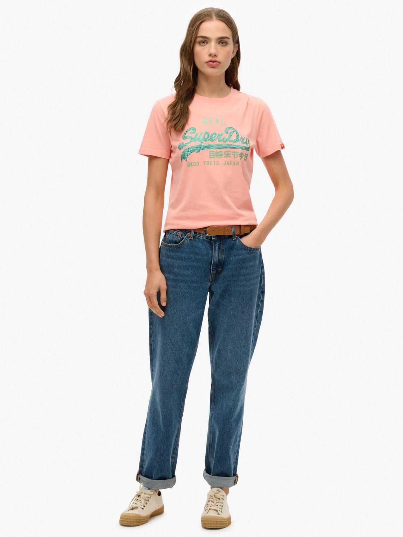  image of superdry-vintage-logo-rhinestone-slim-t-shirt-pink