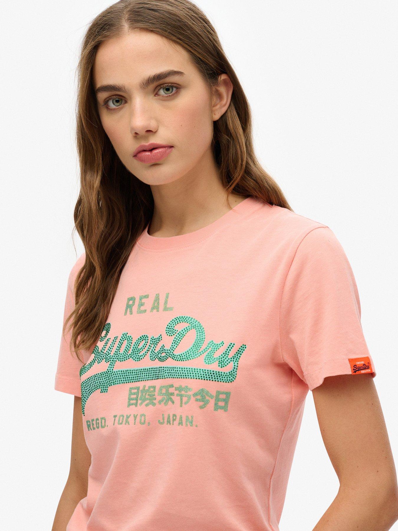  image of superdry-vintage-logo-rhinestone-slim-t-shirt-pink