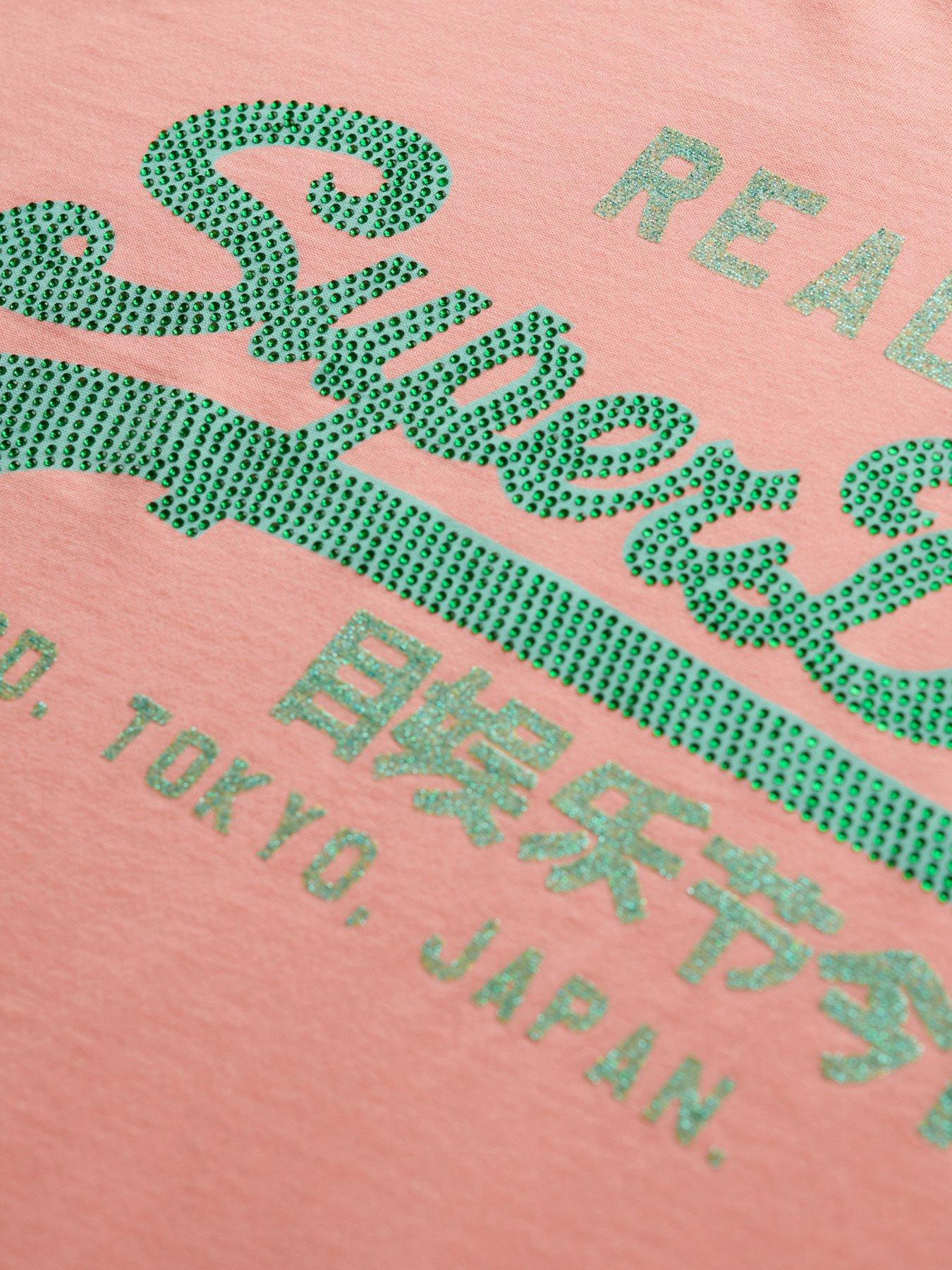 image of superdry-vintage-logo-rhinestone-slim-t-shirt-pink