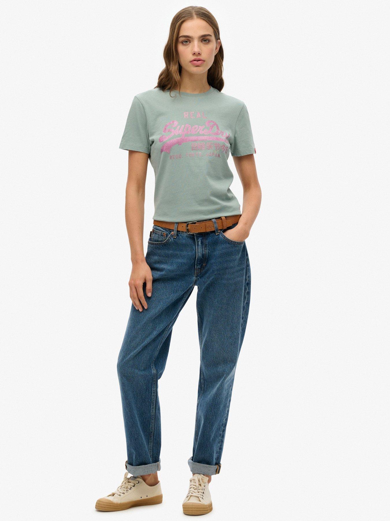  image of superdry-vintage-logo-rhinestone-slim-t-shirt-blue