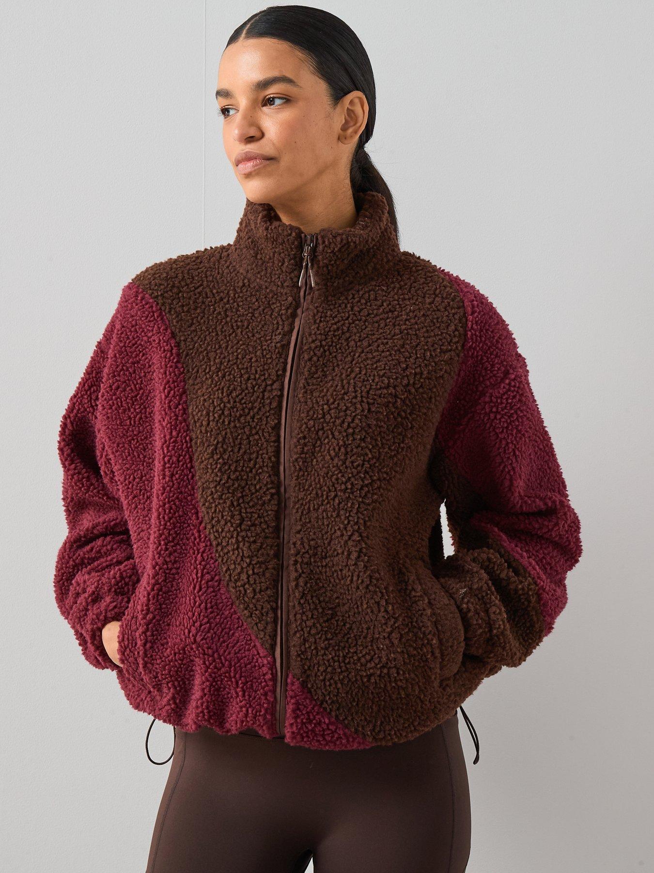 undefined Colour Block Borg Fleece- Burgundy