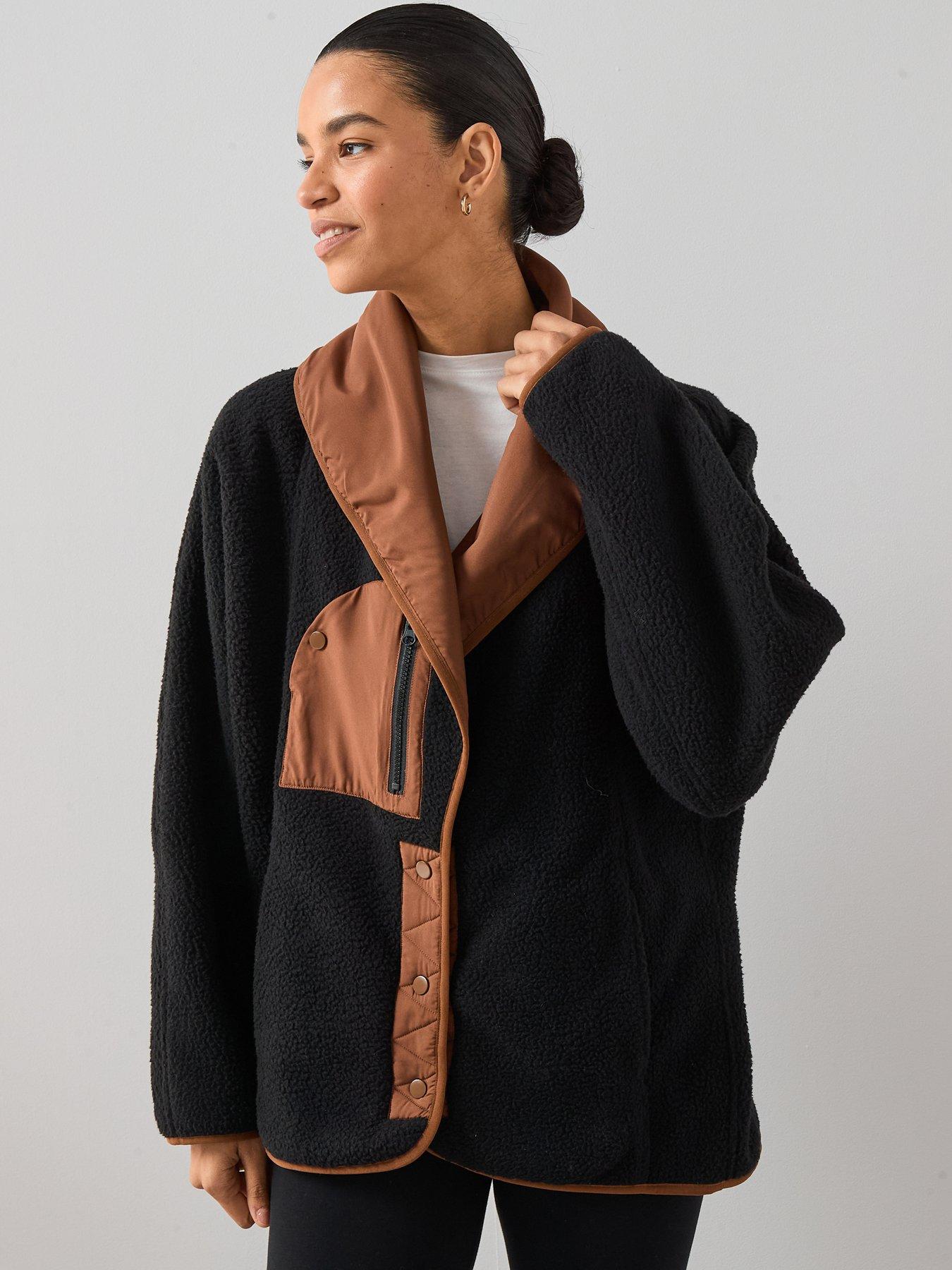 undefined Shawl Collar Borg Jacket - Black