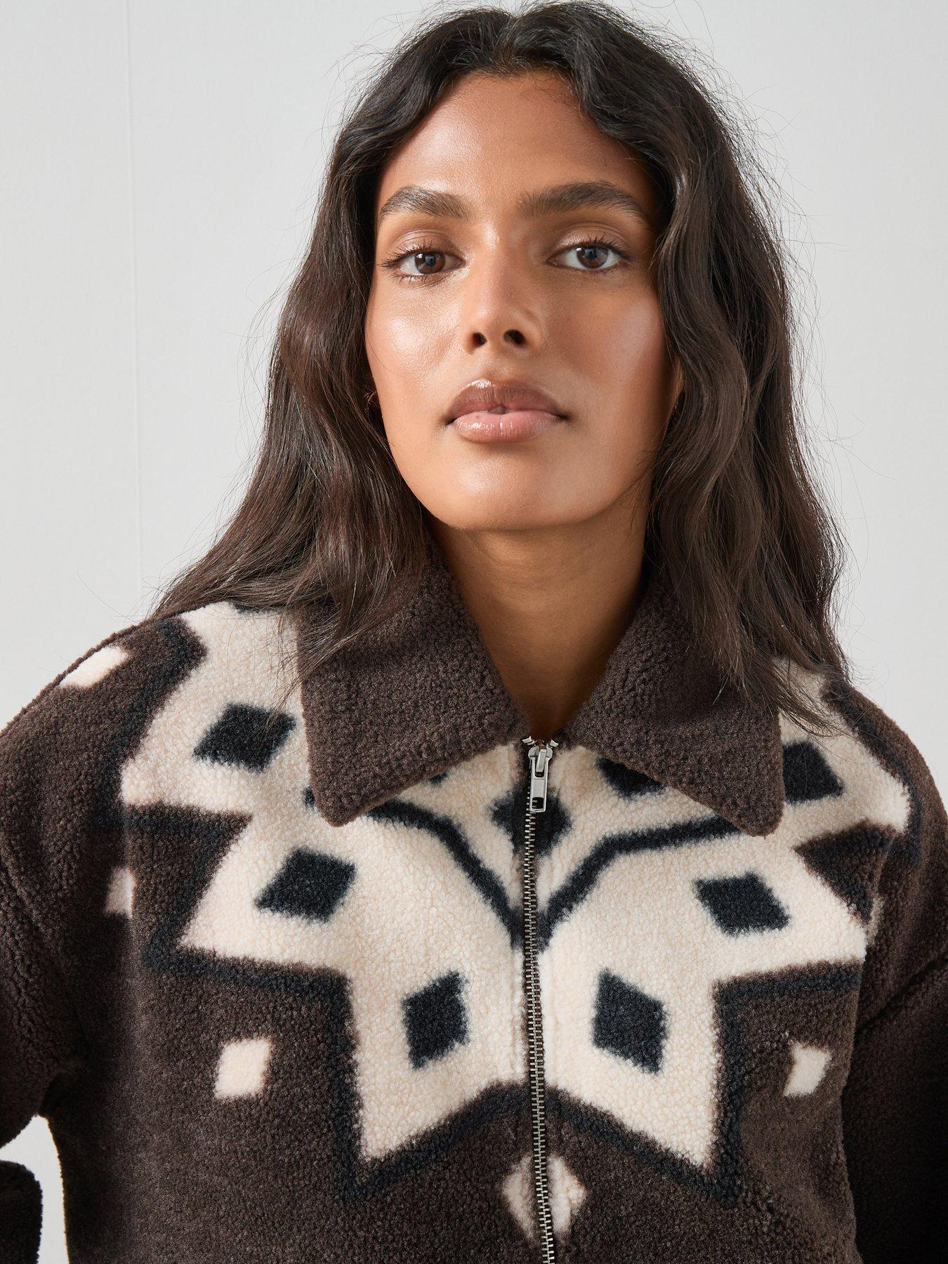 Image 4 of 6 of The Very Collection Zip Up Borg Jacket - Brown