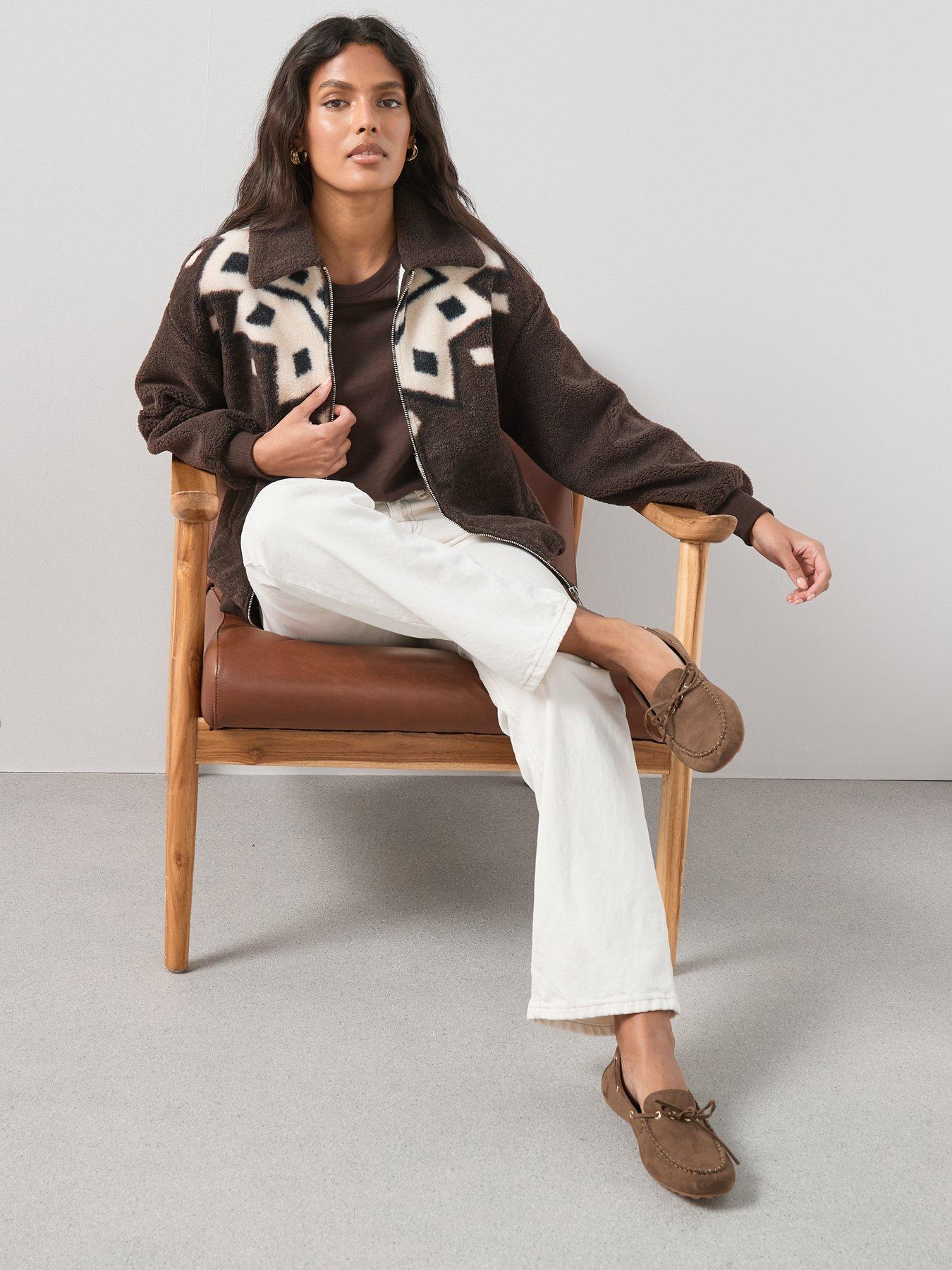 Image 6 of 6 of The Very Collection Zip Up Borg Jacket - Brown