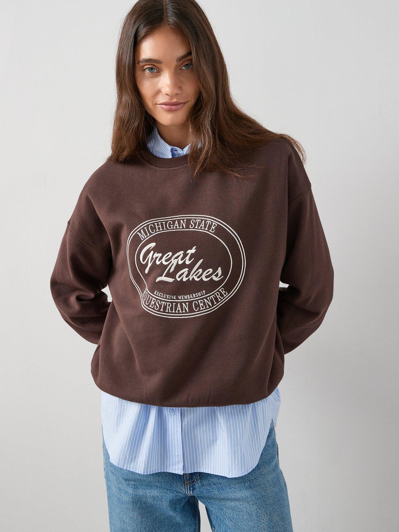 Image 1 of 7 of V by Very Michigan Great Lakes Graphic Sweatshirt - Brown