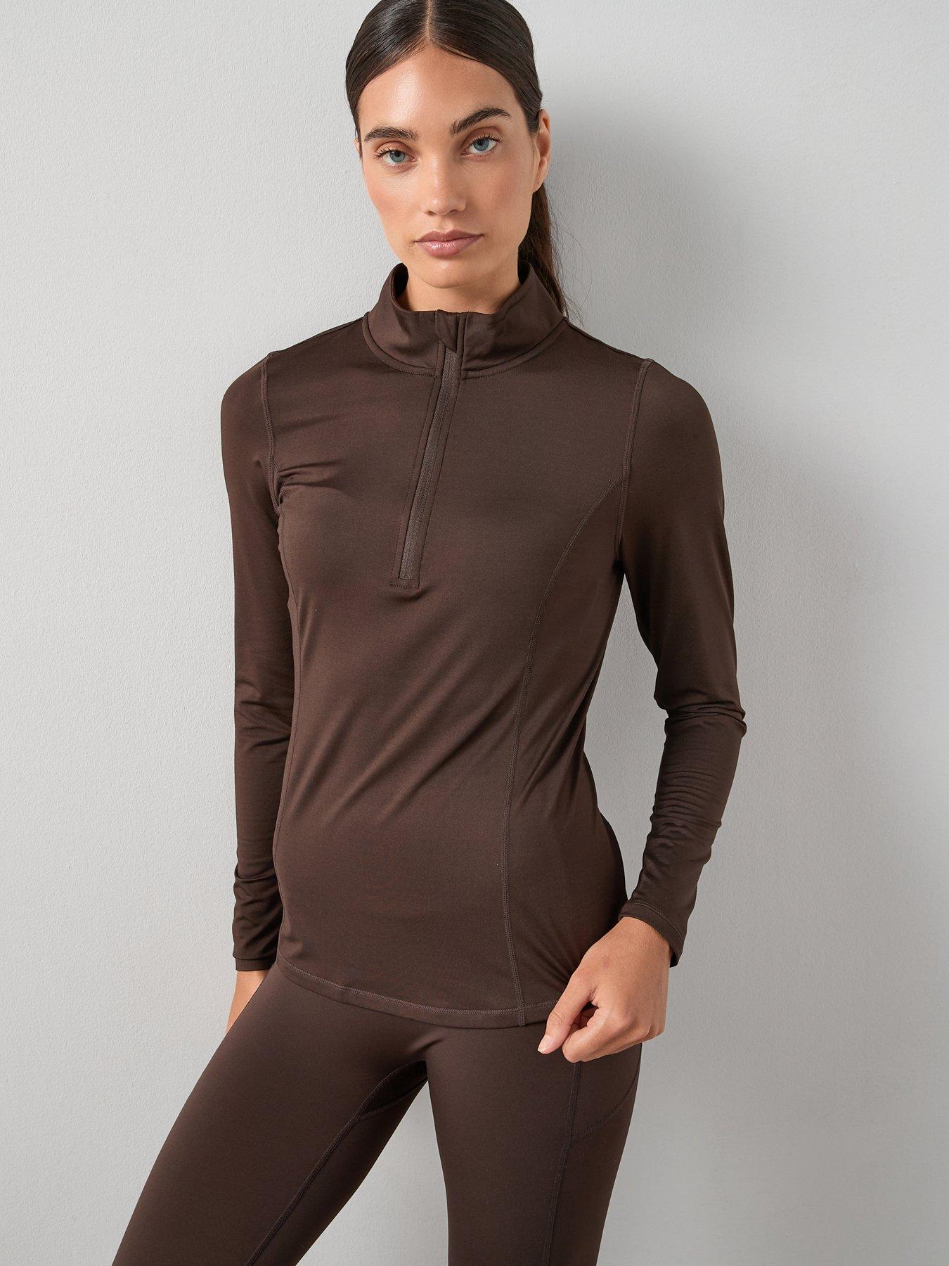 undefined Half Zip Sports Top - Brown