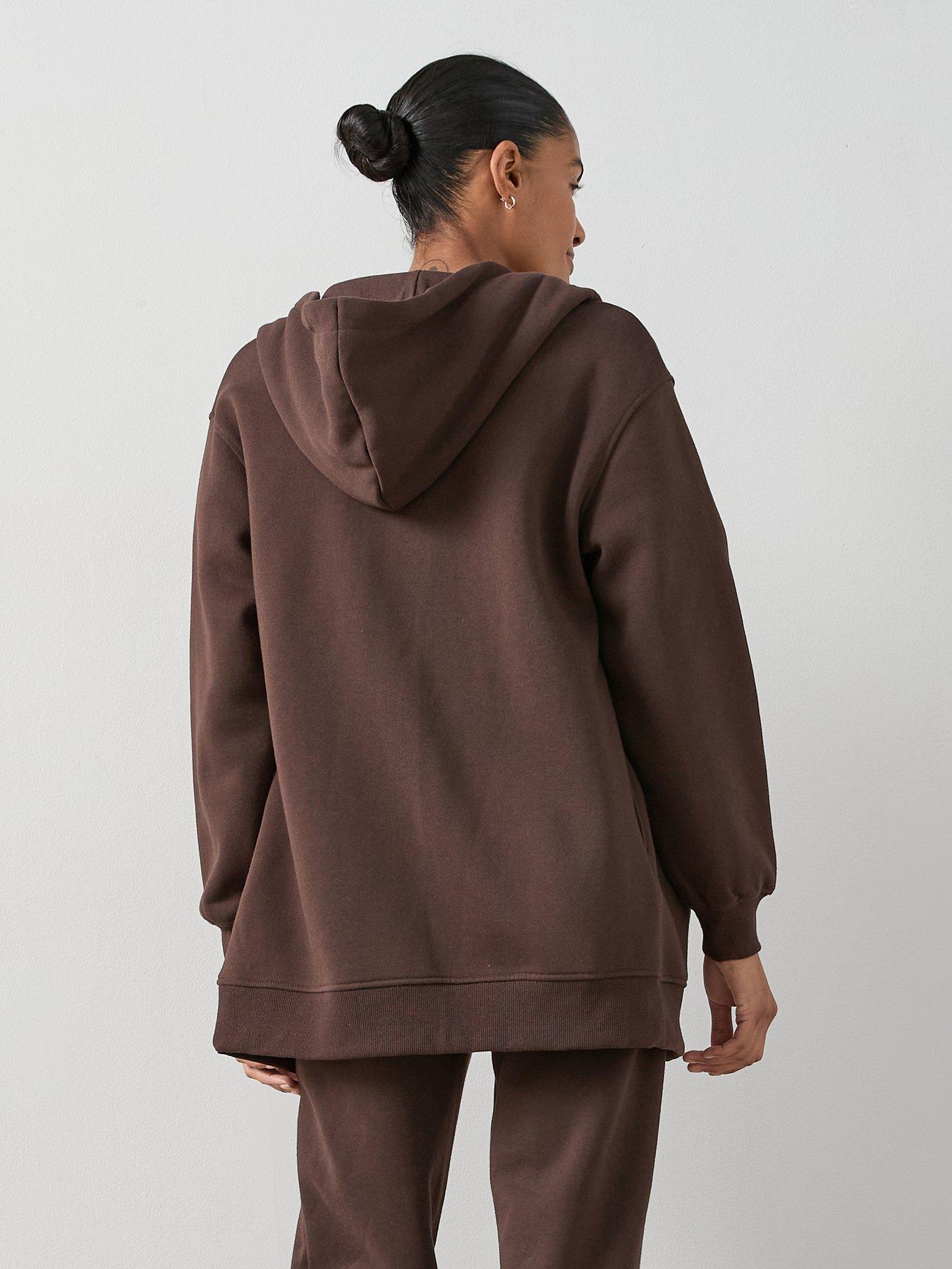 Image 2 of 6 of The Very Collection Longline Essential Zip Up Hoody - Brown