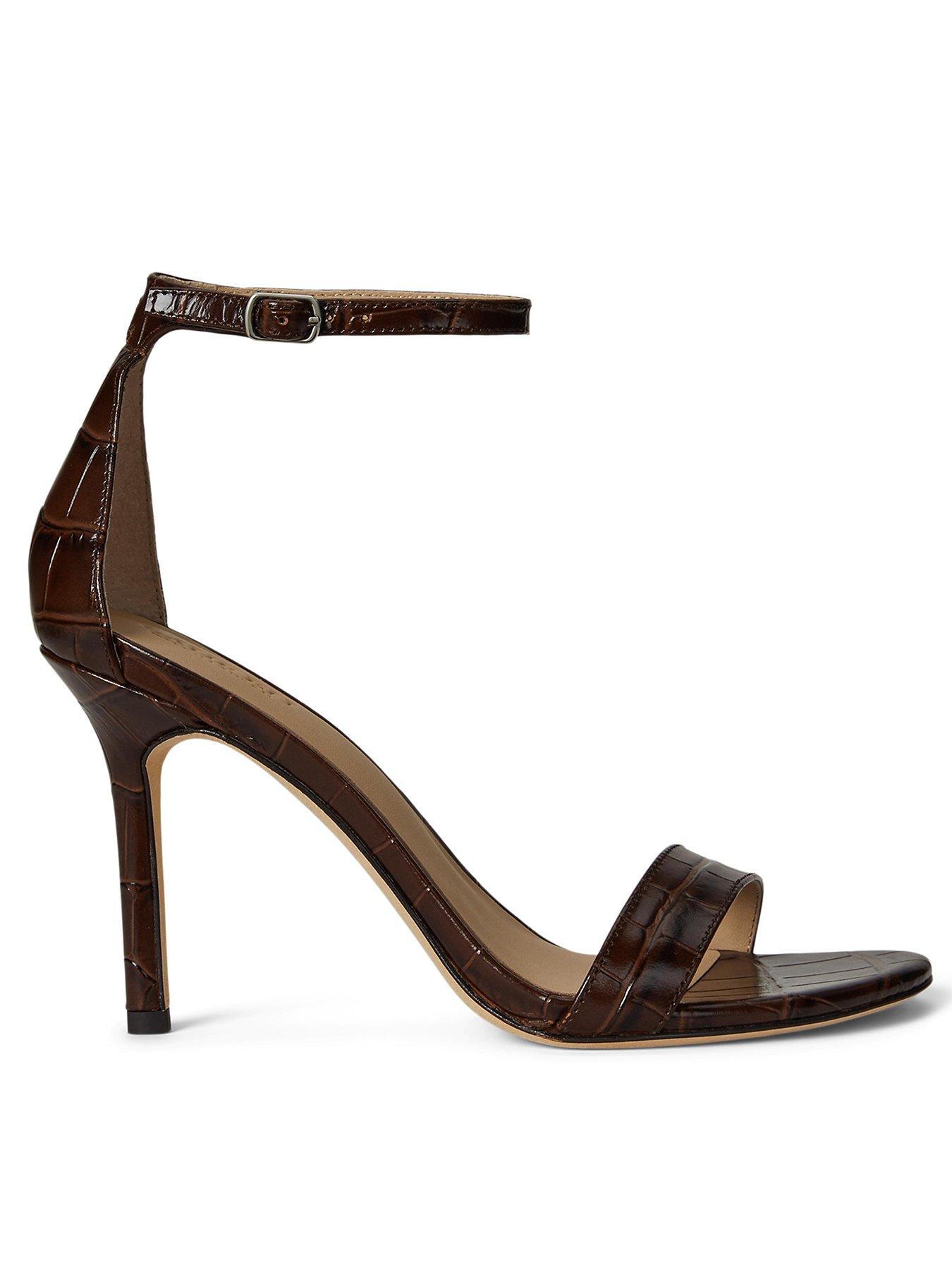 Image 1 of 4 of Lauren by Ralph Lauren Allie Crocodile Embossed Leather Sandals &nbsp;- Brown