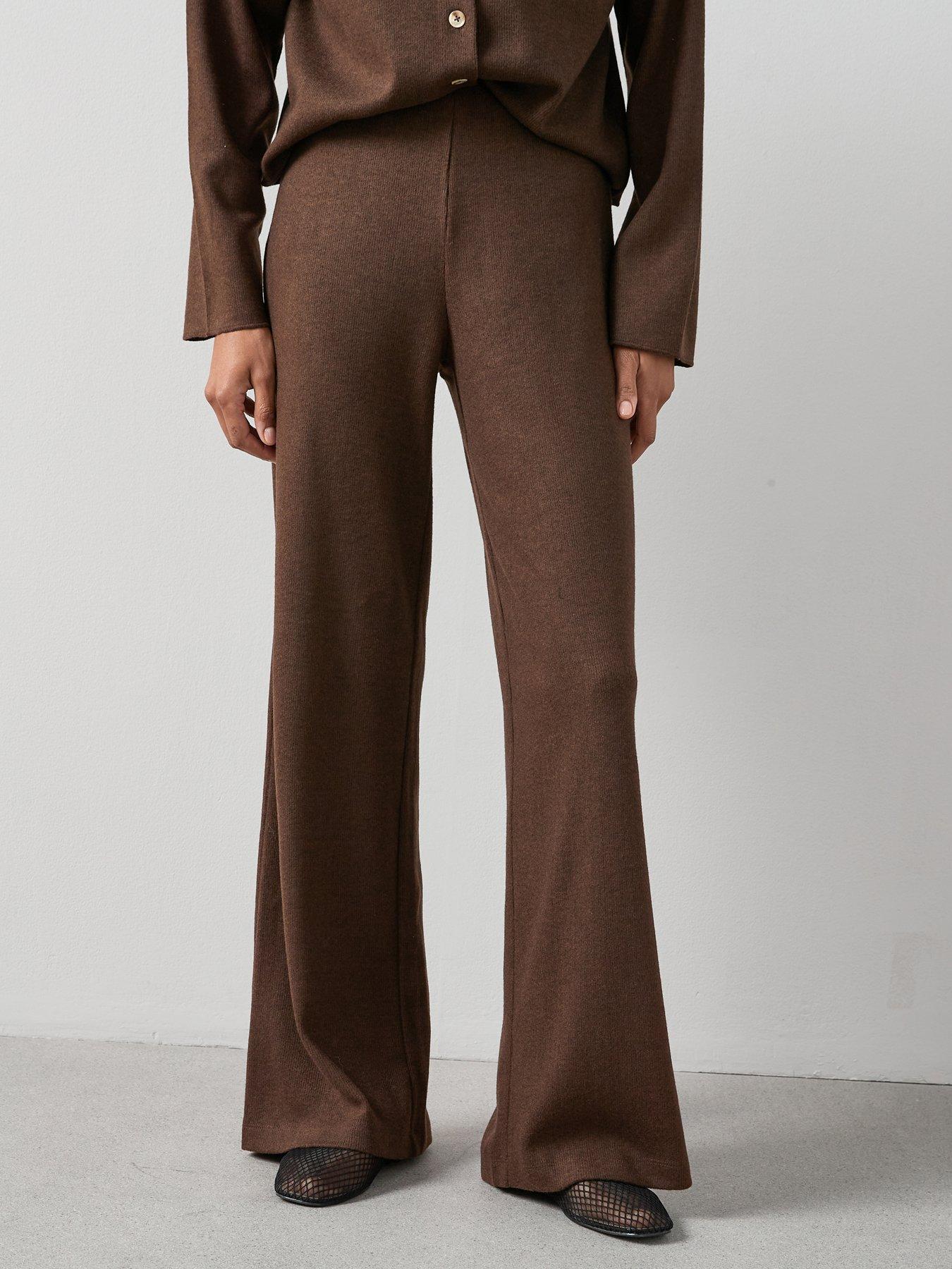 Image 1 of 6 of The Very Collection Textured Wide Leg Trouser Co-Ord - Brown