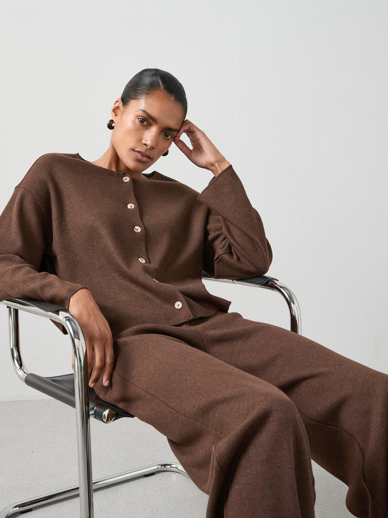 Image 4 of 6 of The Very Collection Textured Wide Leg Trouser Co-Ord - Brown