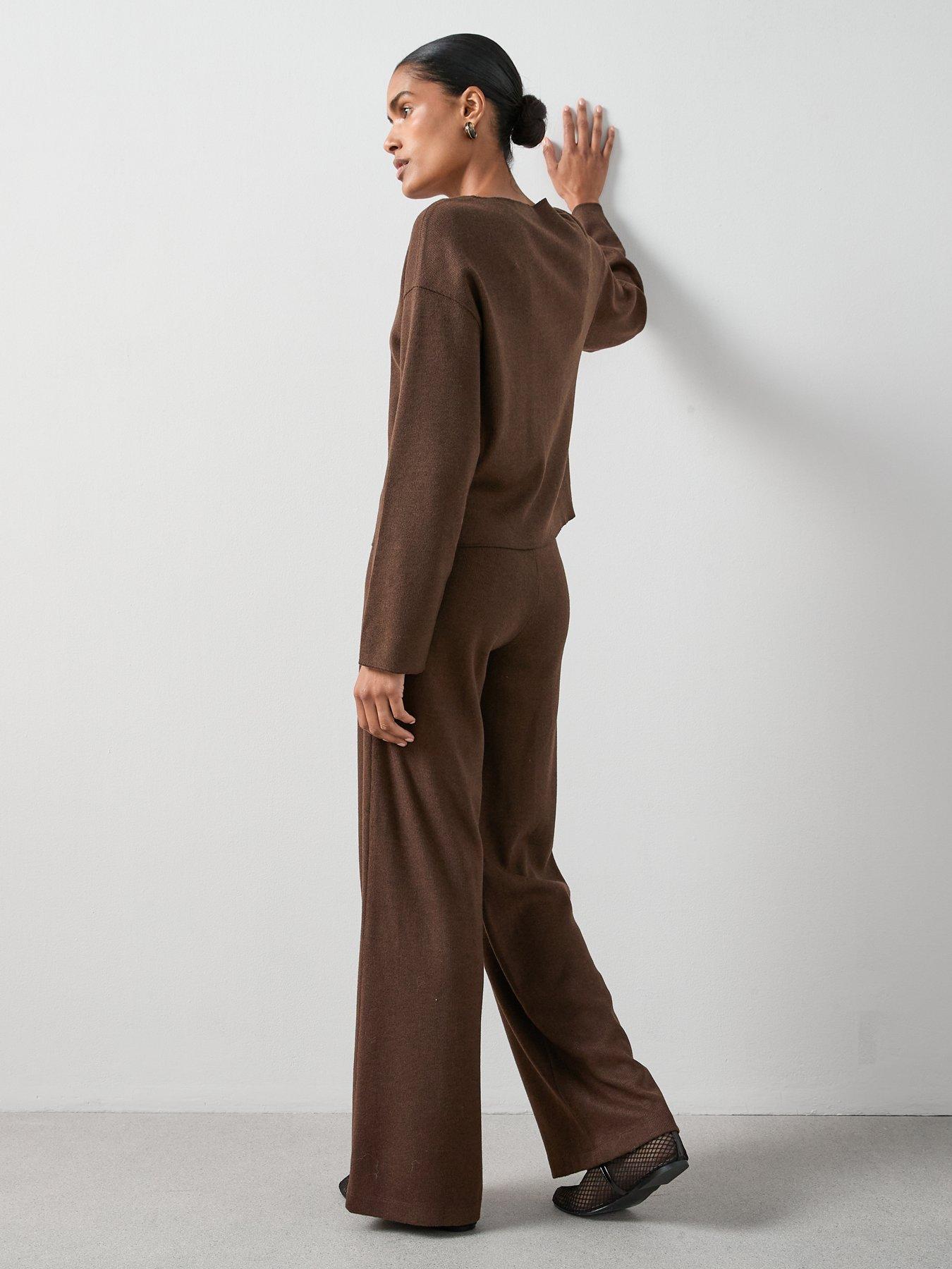 Image 5 of 6 of The Very Collection Textured Wide Leg Trouser Co-Ord - Brown
