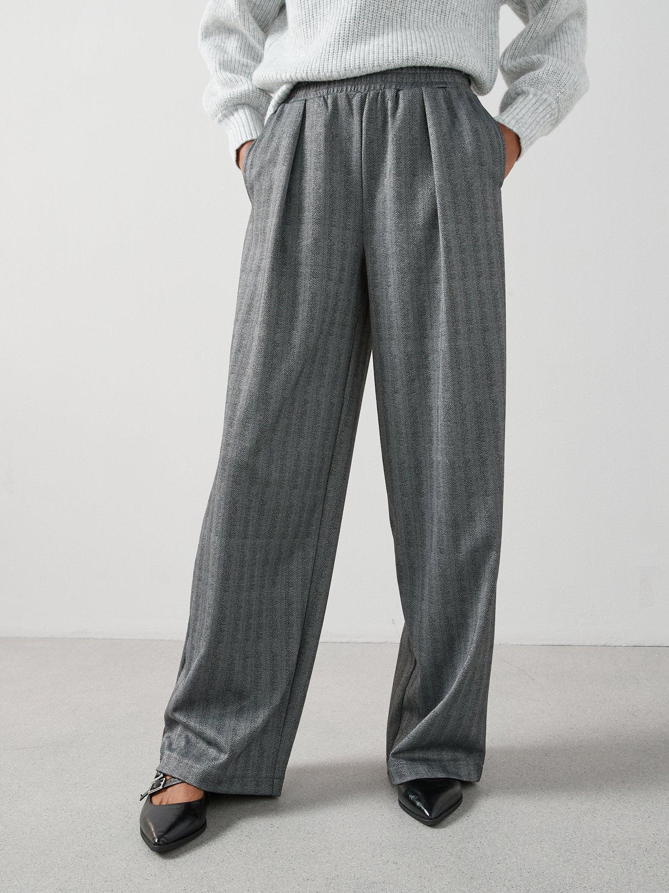 undefined Herringbone Wide Leg Trouser