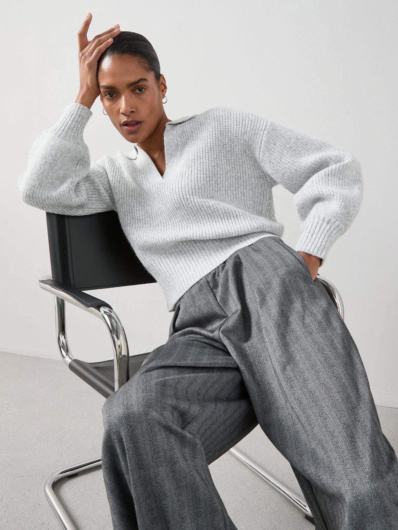 Image 4 of 6 of The Very Collection Herringbone Wide Leg Trouser - Grey