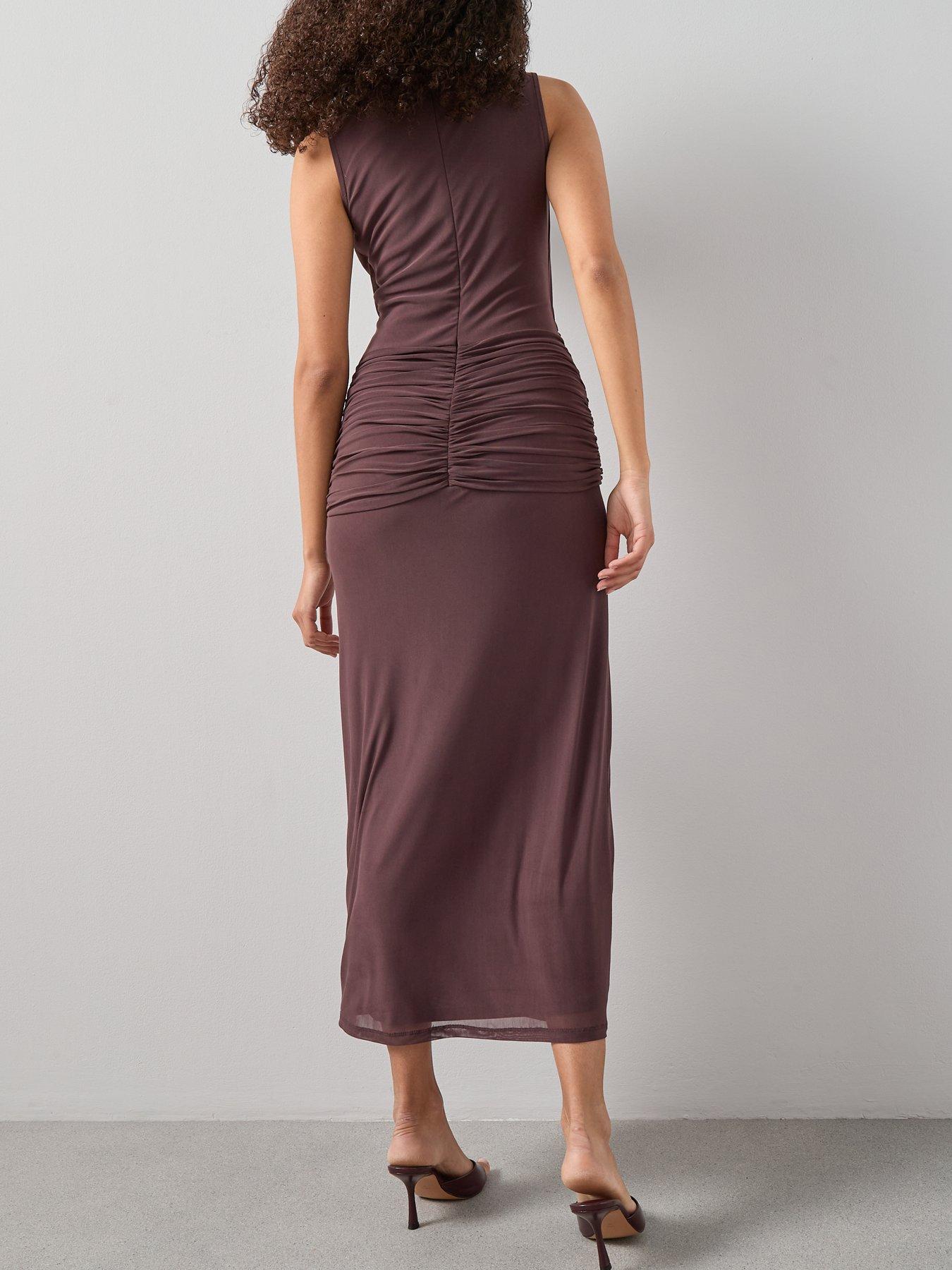  image of the-very-collection-maxi-ruched-dress-brown