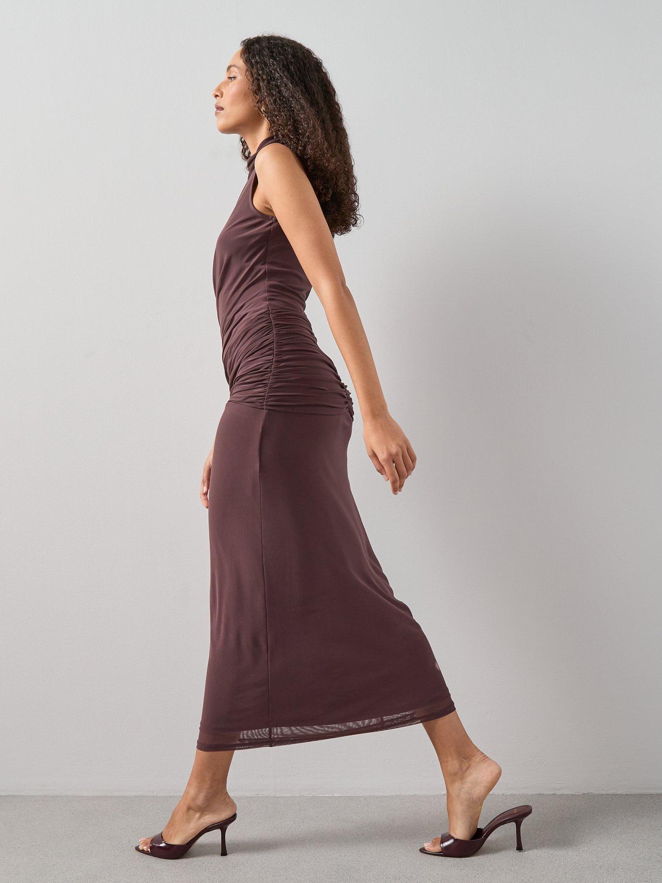  image of the-very-collection-maxi-ruched-dress-brown