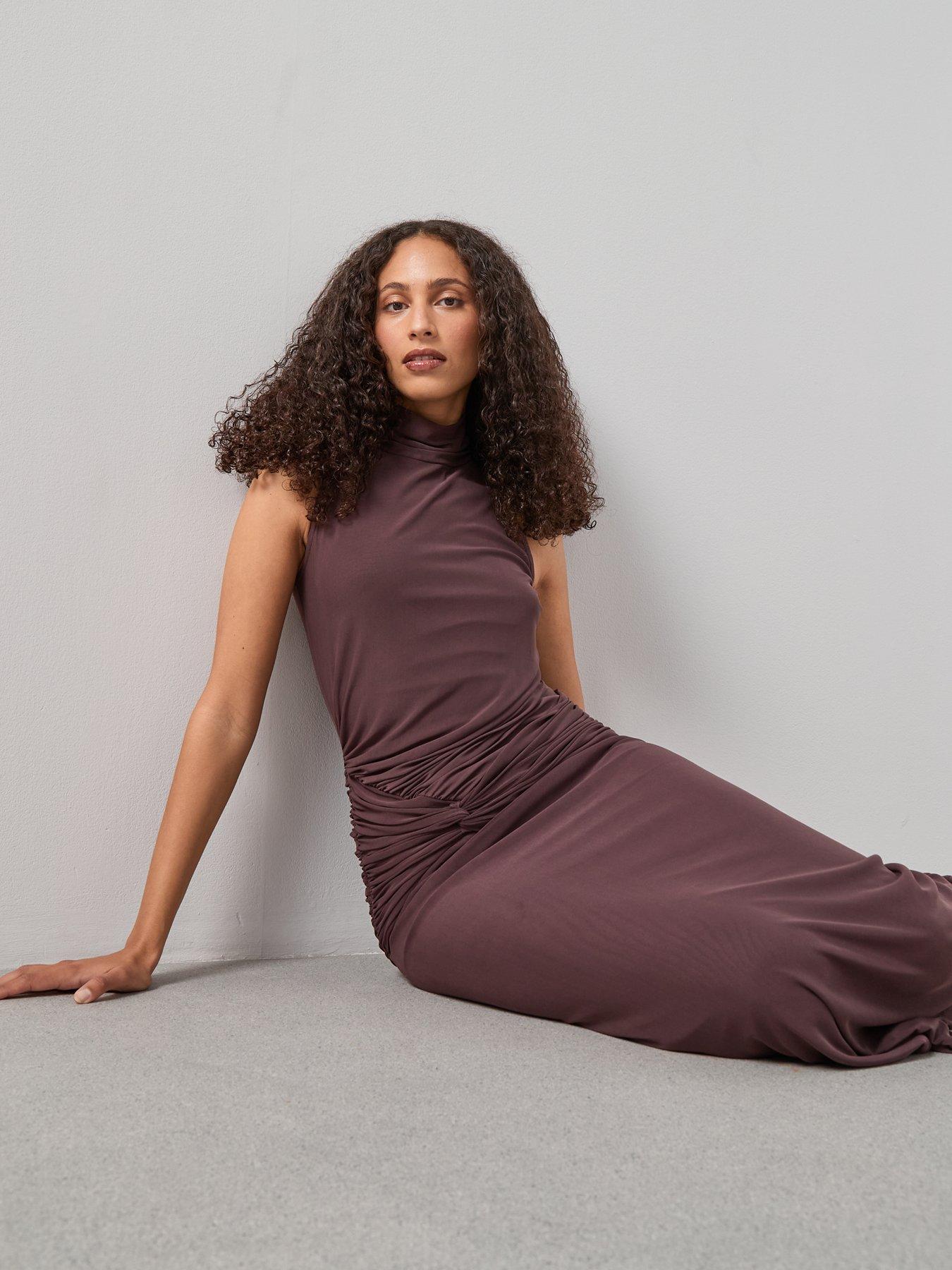  image of the-very-collection-maxi-ruched-dress-brown