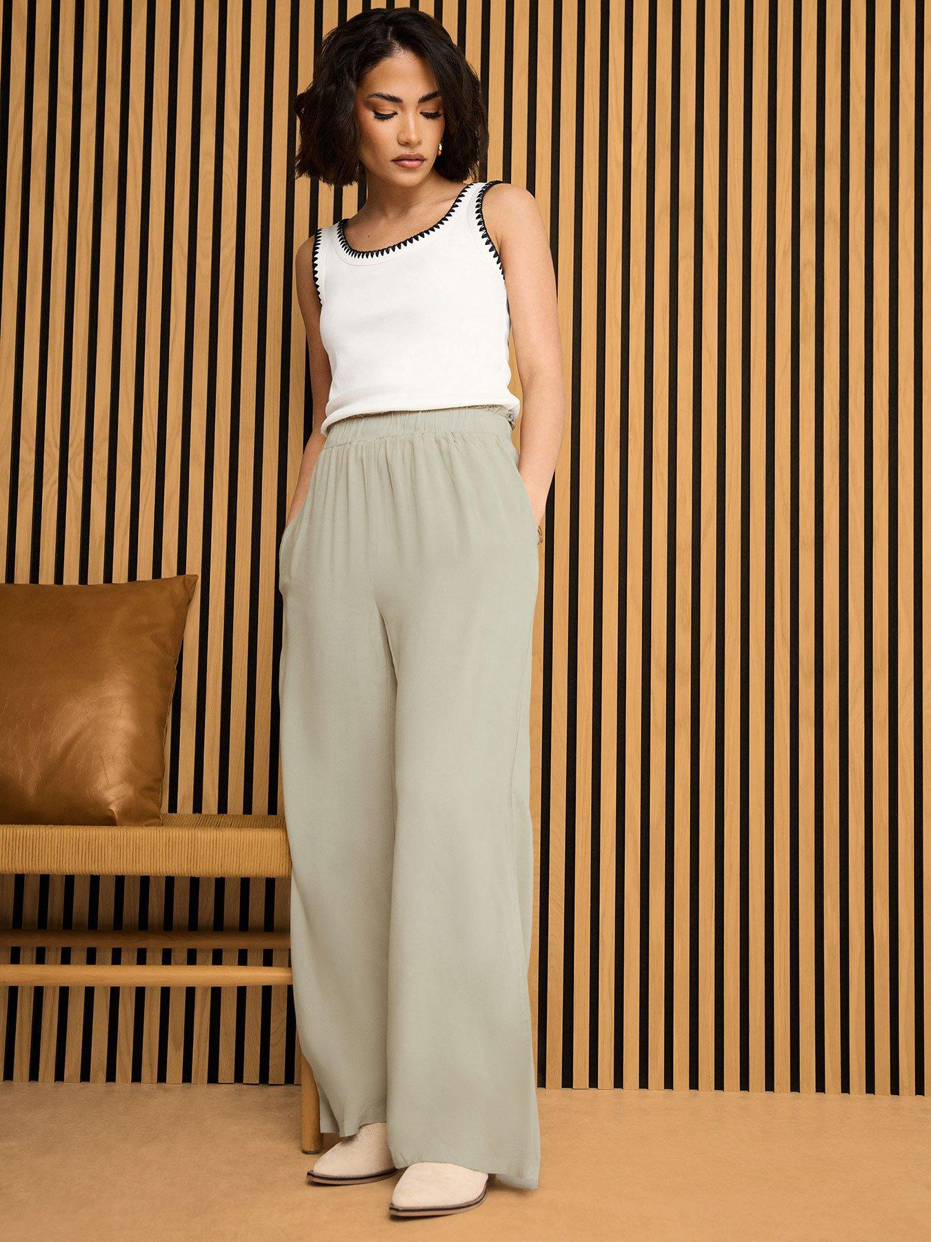 undefined Petite Acid Wash Wide Leg Trousers