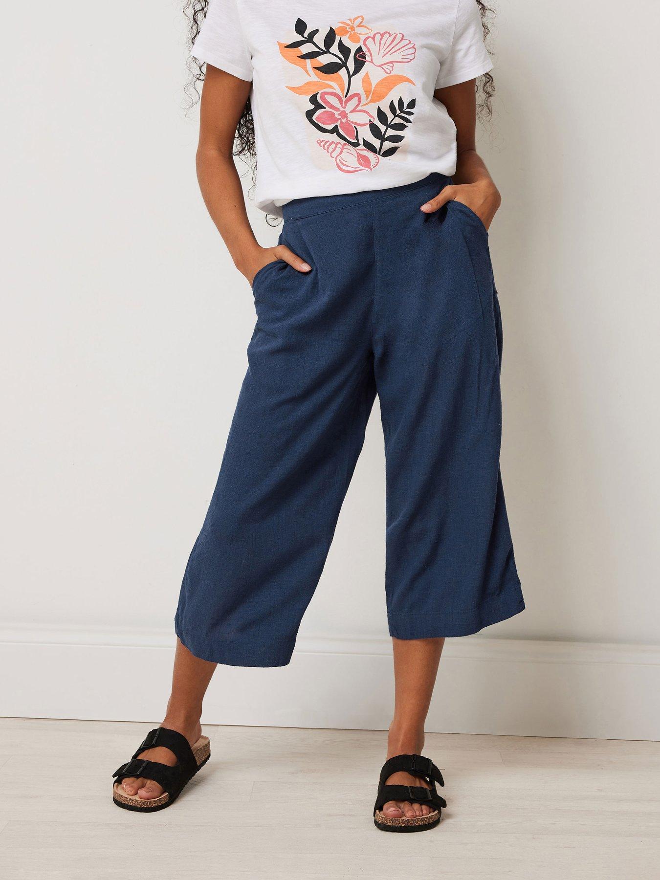 undefined Petite Linen Wide Leg Crop Trouser