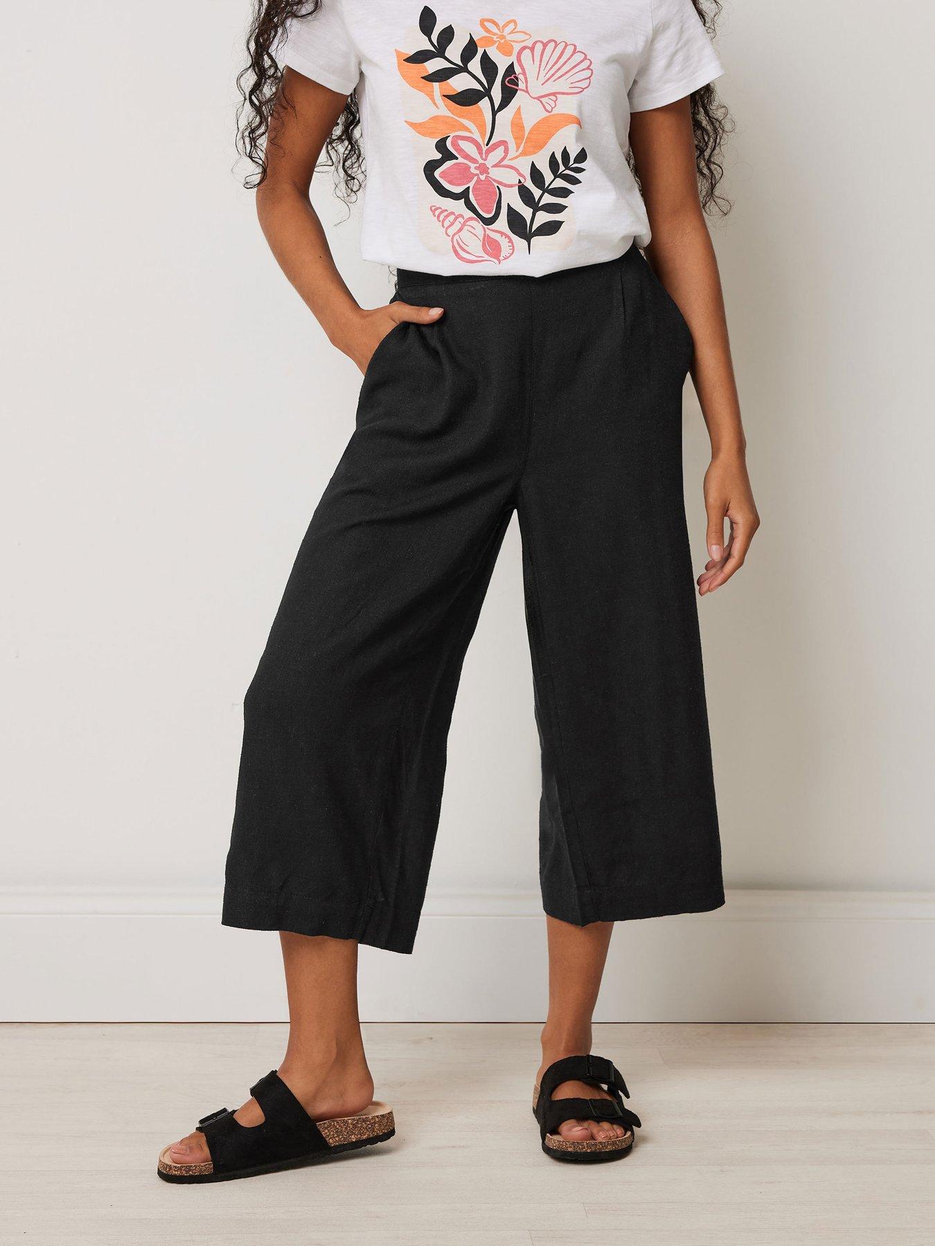 undefined Petite Linen Wide Leg Crop Trouser