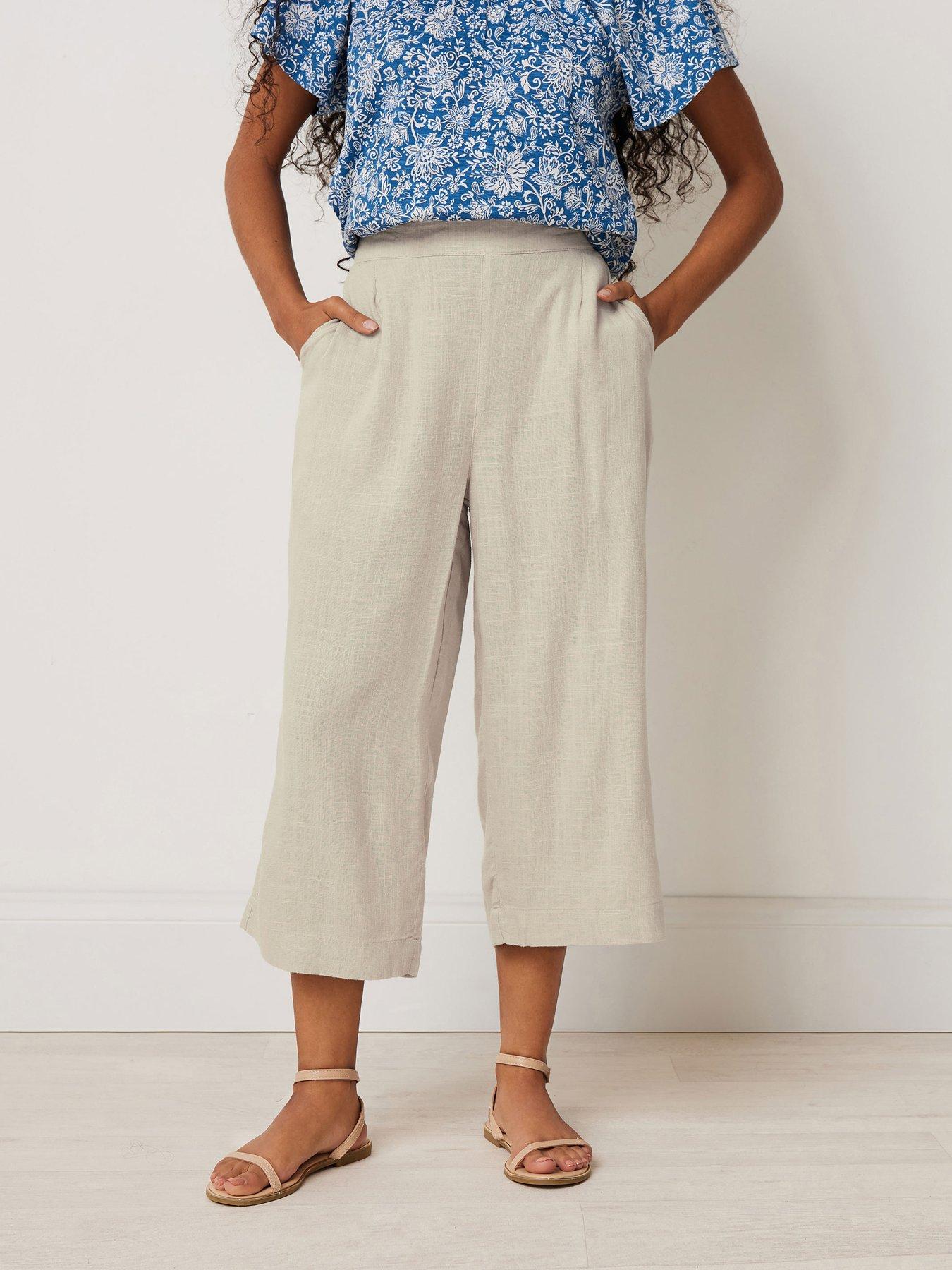 undefined Petite Linen Wide Leg Crop Trouser