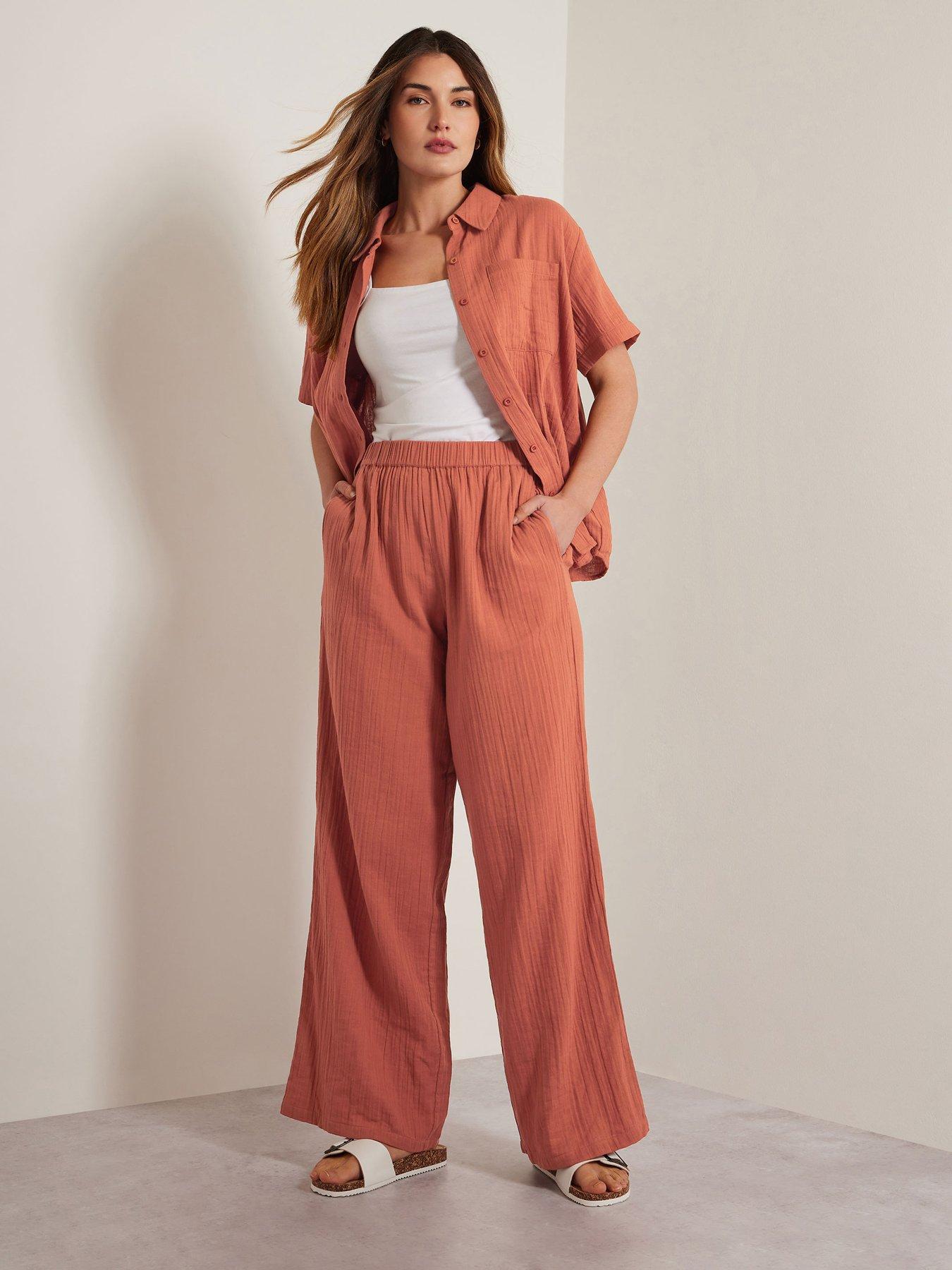  image of long-tall-sally-tall-cheesecloth-short-sleeve-shirt-orange
