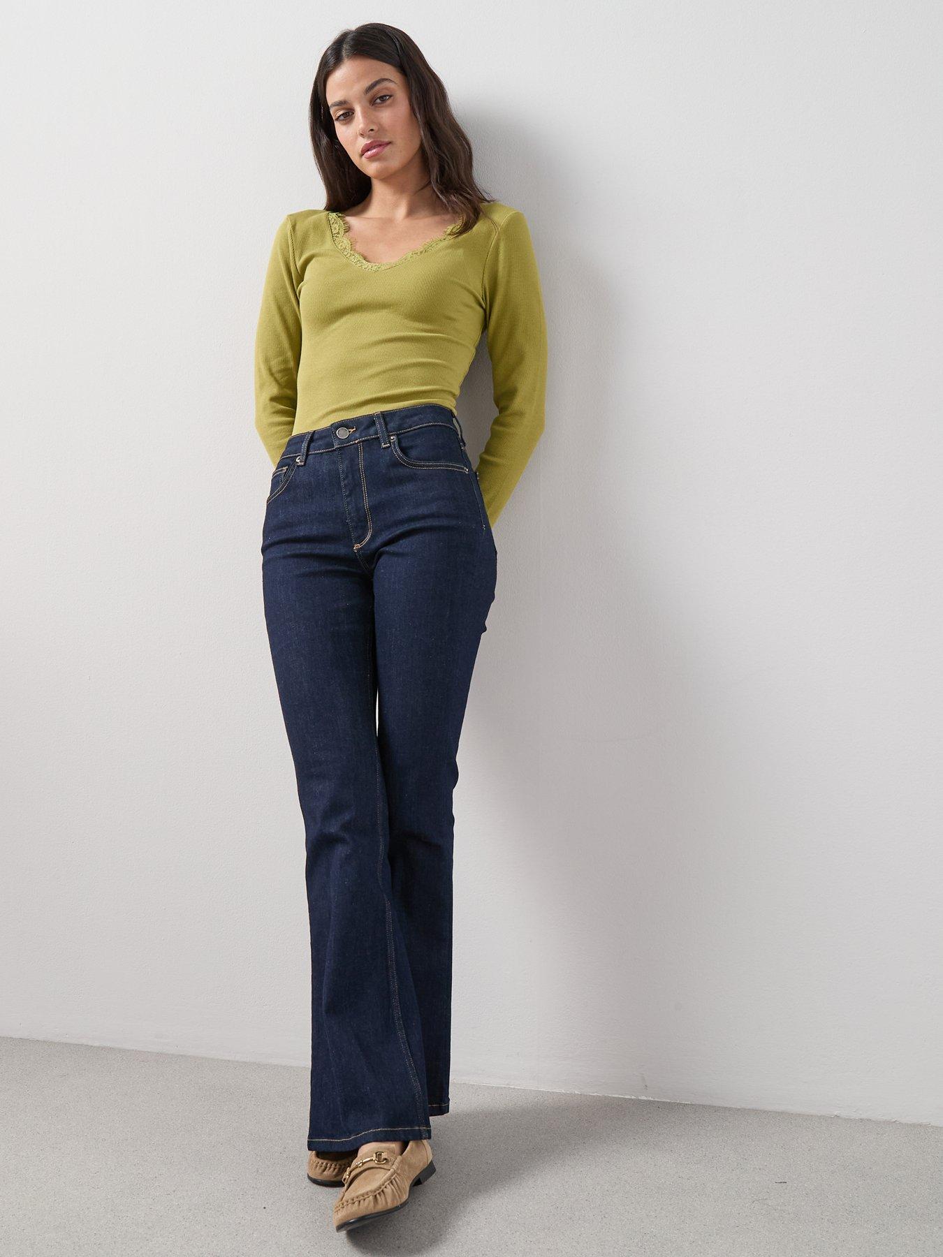 Image 5 of 7 of The Very Collection Lace Trim Long Sleeve Rib Top - Green