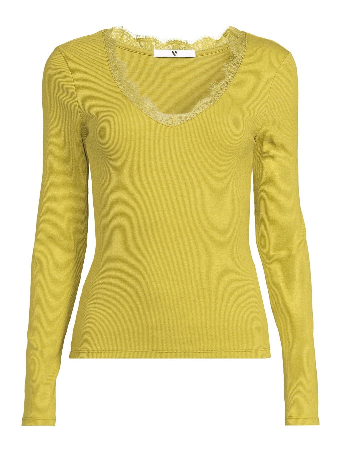 Image 7 of 7 of The Very Collection Lace Trim Long Sleeve Rib Top - Green