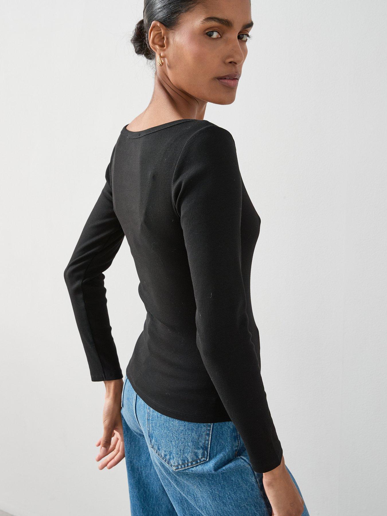 Image 5 of 7 of The Very Collection Rib Scoop Neck Long Sleeve Top - Black
