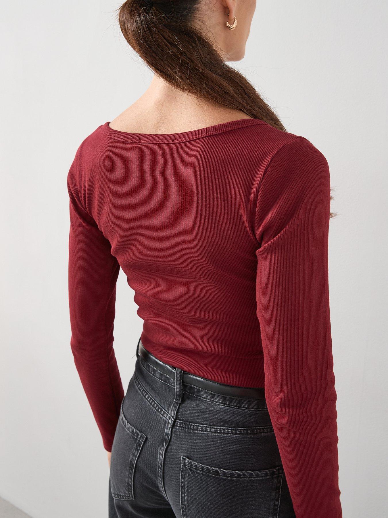 Image 4 of 6 of The Very Collection Ribbed Scoop Neck Long Sleeve - Burgundy