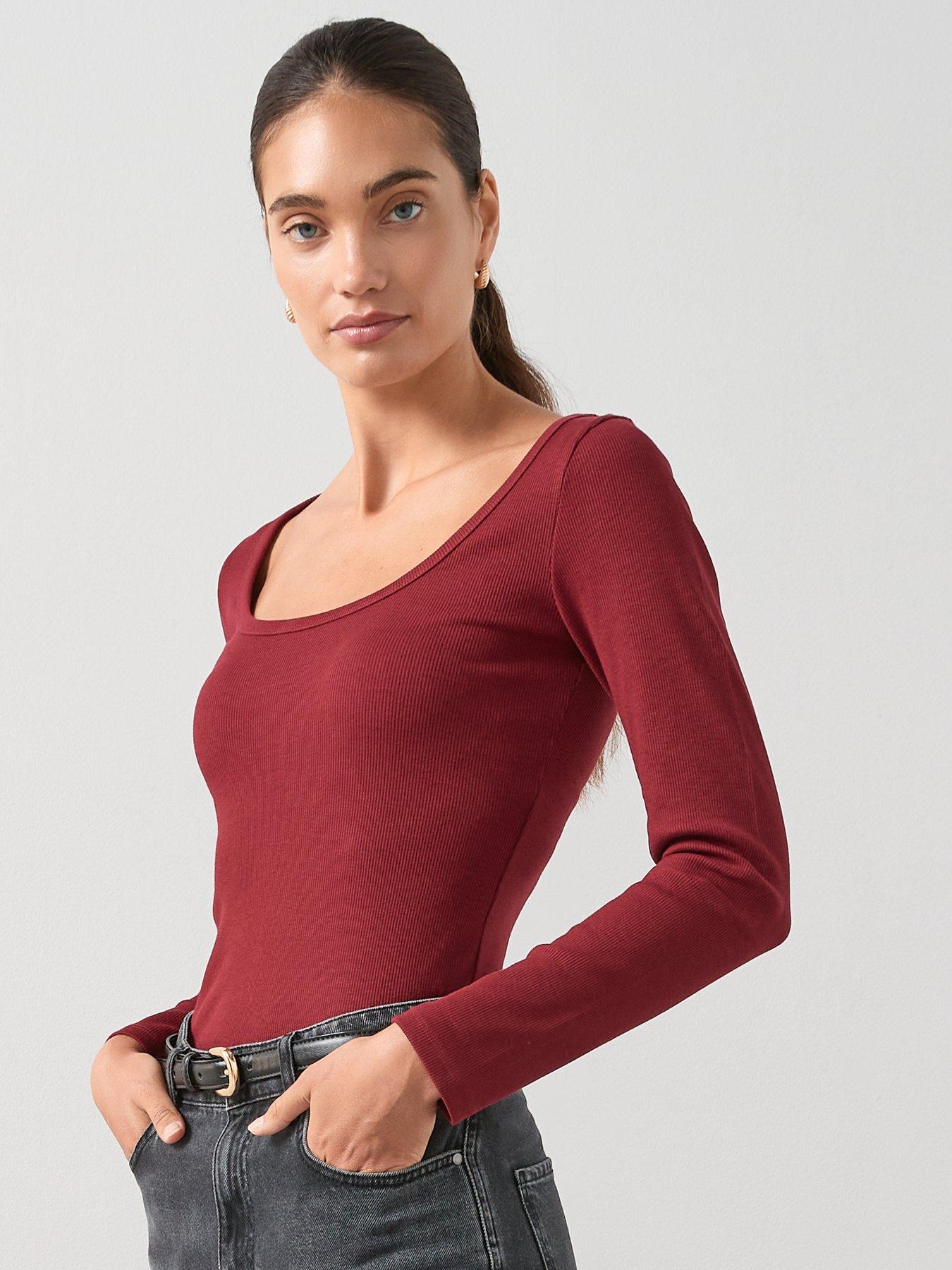 Image 6 of 6 of The Very Collection Ribbed Scoop Neck Long Sleeve - Burgundy