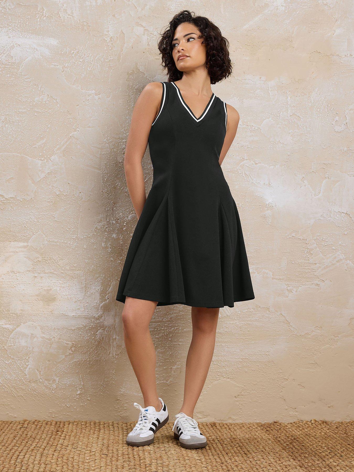 undefined Petite Stripe Trim Flippy Mini Dress - Black