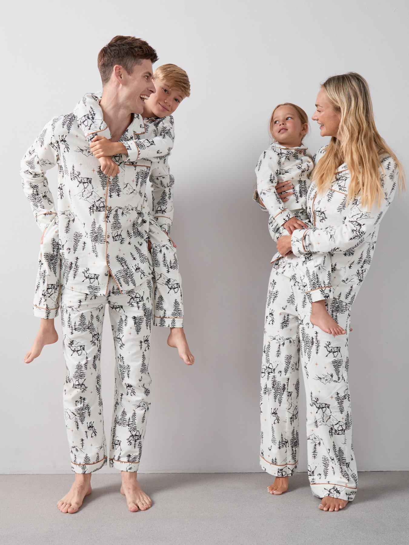 undefined Mens Family Christmas PJ Printed Winter Wonderland Woven Revere Set - Cream