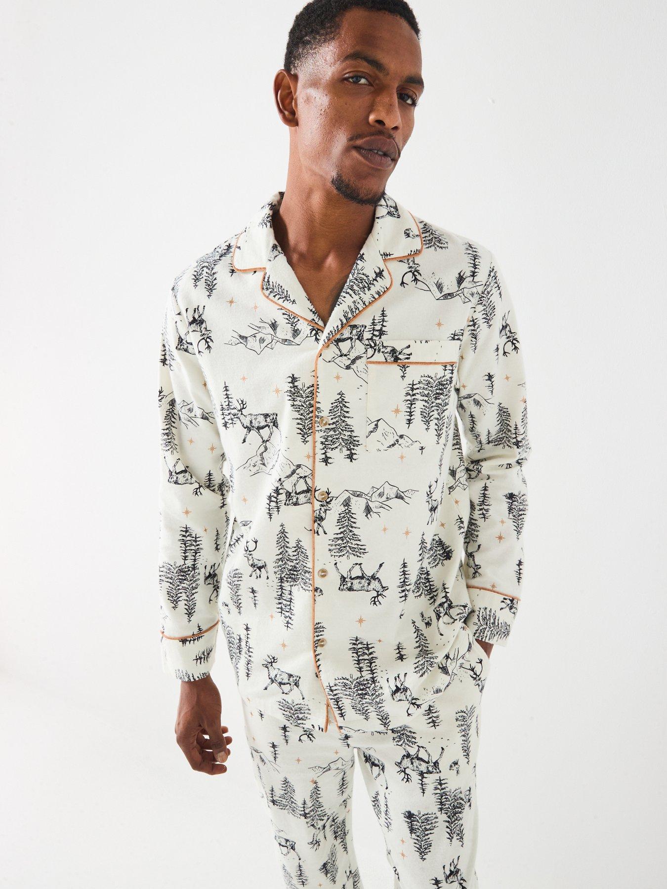 Image 2 of 7 of The Very Collection Mens Family Christmas Pj Winter Wonderland Woven Revere Set - Cream