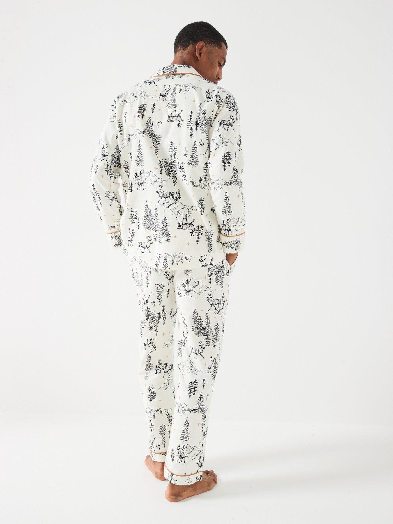 Image 3 of 7 of The Very Collection Mens Family Christmas Pj Winter Wonderland Woven Revere Set - Cream