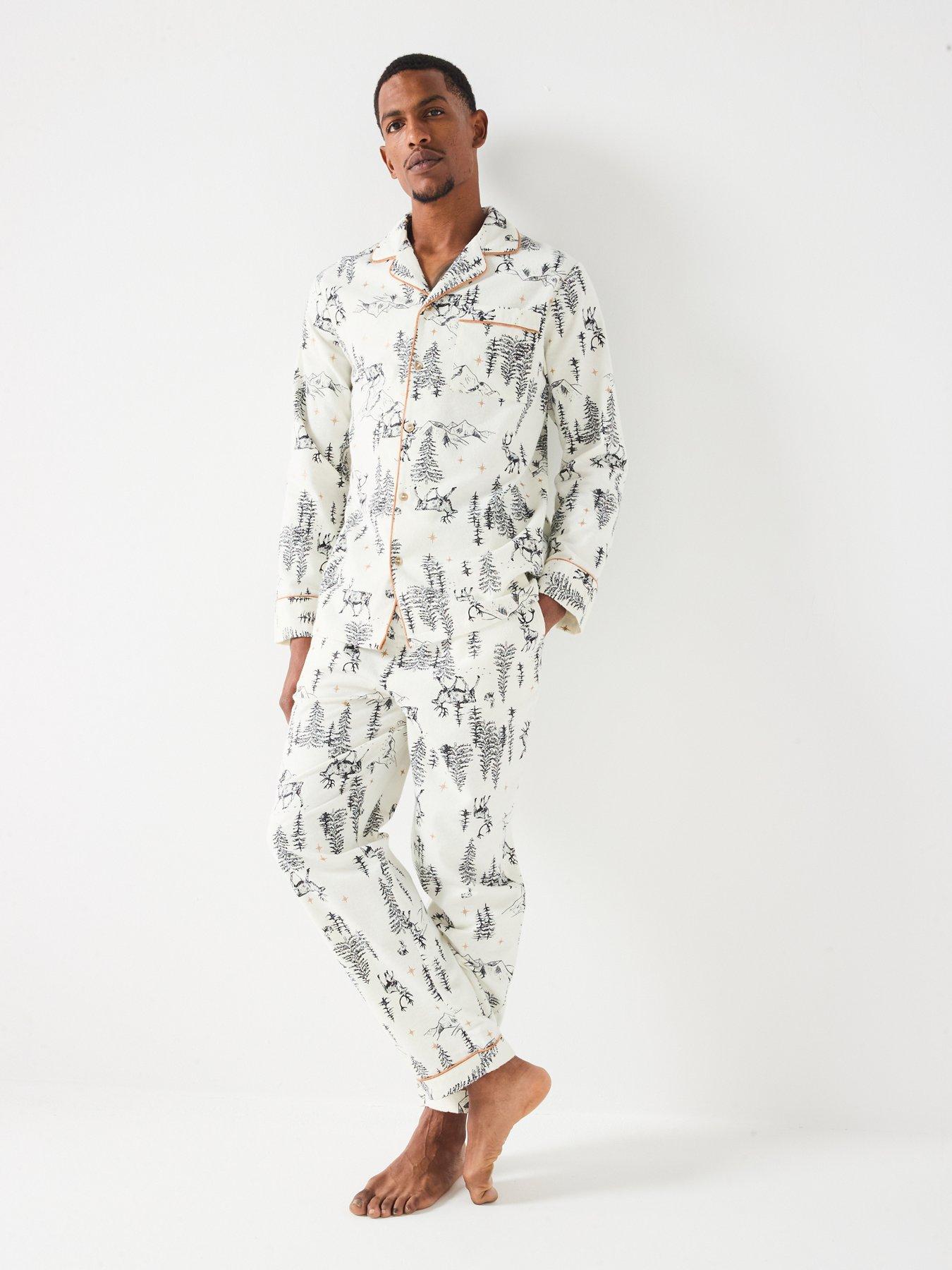 Image 4 of 7 of The Very Collection Mens Family Christmas Pj Winter Wonderland Woven Revere Set - Cream