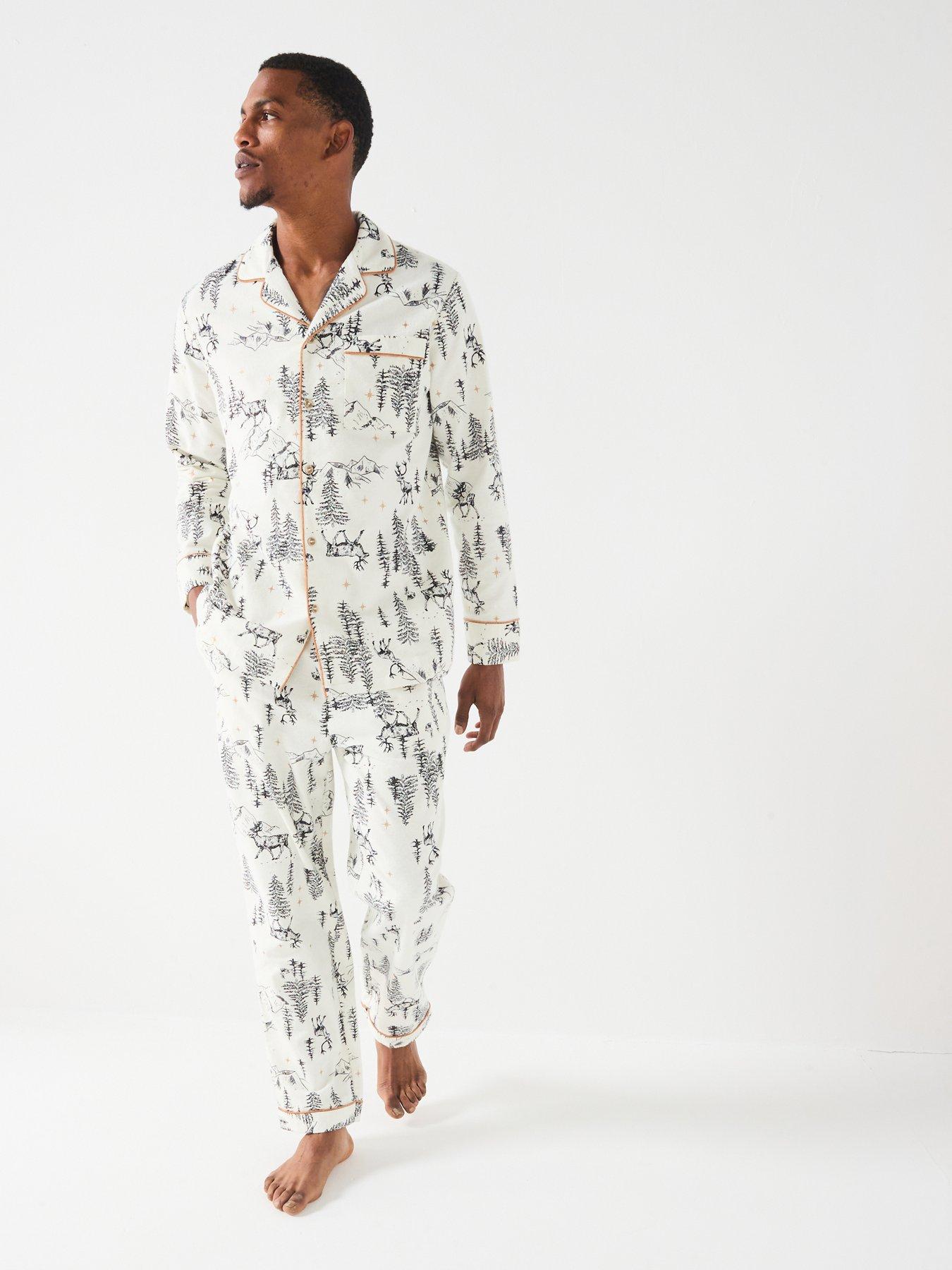 Image 7 of 7 of The Very Collection Mens Family Christmas Pj Winter Wonderland Woven Revere Set - Cream